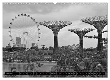 CALVENDO Wandkalender Singapur - Impressionen in schwarz - weiss (Premium, hochwertiger DIN A2 Wandkalender 2023, Kunstdruck in Hochglanz)