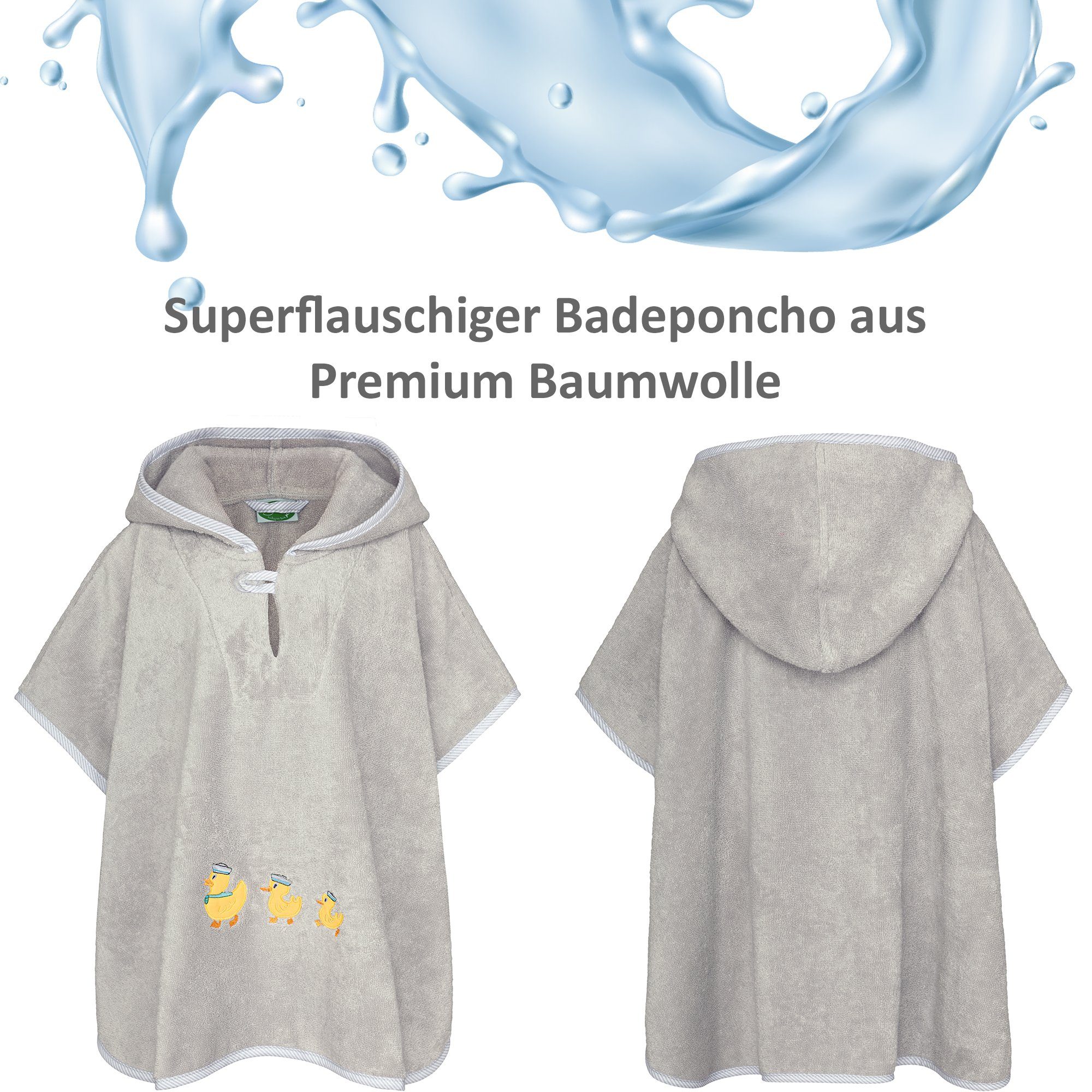 aus Baumwoll-Frottee, am Ente Armloch Badeponcho Baumwolle, Smithy Premium Druckknopf