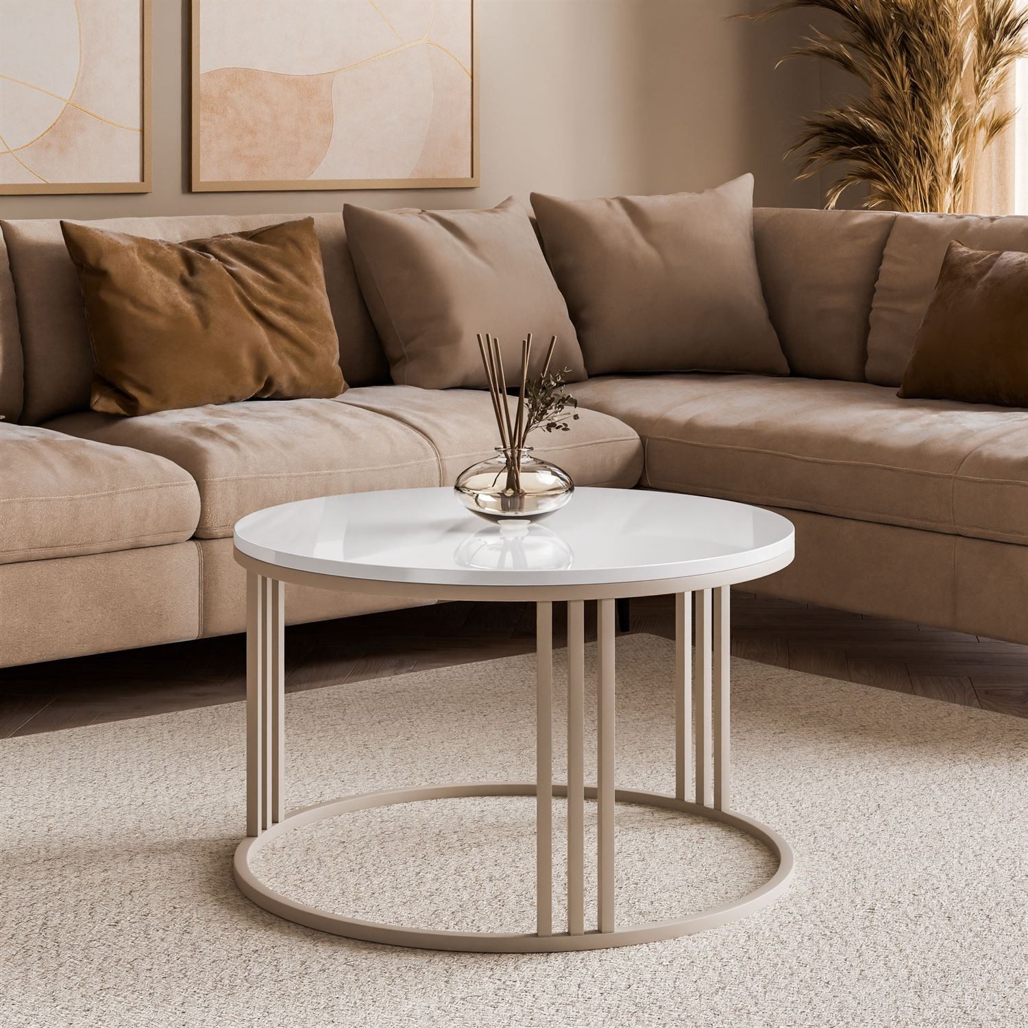 Lookway Couchtisch LORI HOCHGLANZ, runder Couchtisch mit kaschmirfarbenem G günstig online kaufen