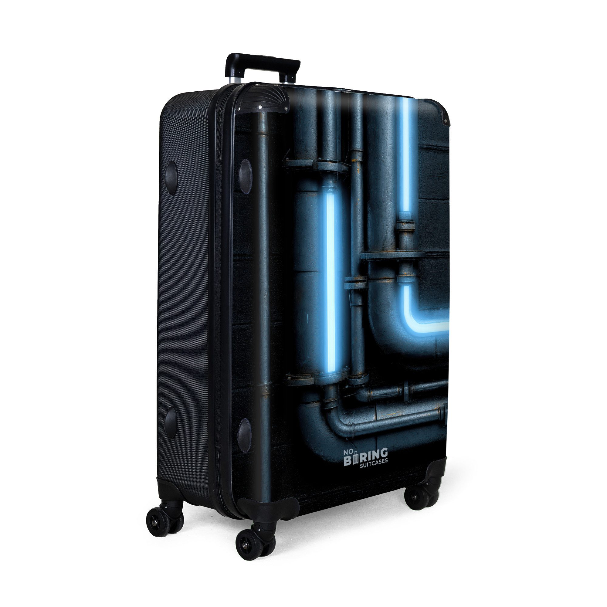 NoBoringSuitcases.com© Hartschalen-Trolley Leuchtstoffröhren auf schwarzer günstig online kaufen