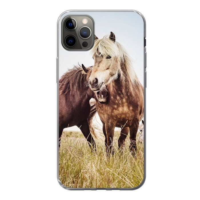 MuchoWow Handyhülle Pferde - Gras - Frühling Handyhülle Apple iPhone 12 Pro Max Smartphone-Bumper Print Handy