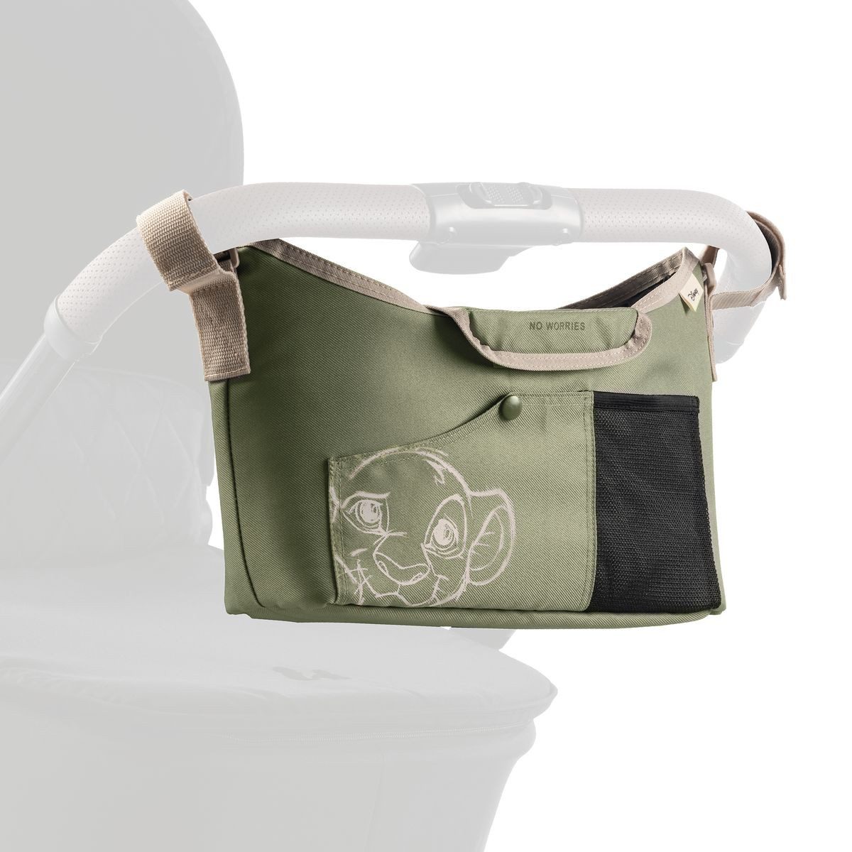 Hauck Kinderwagen-Transporttasche Disney Simba Olive, Buggy Organizer Kinderwagen Tasche mit Klettbefestigung