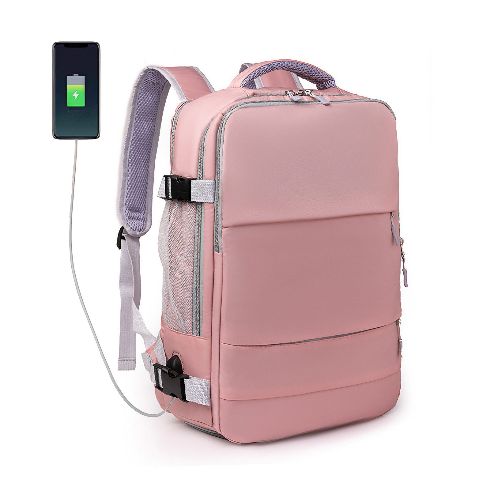 BBWL Packsack Großer Reiserucksack mit USB-Anschluss, 15,6-Zoll-Laptopfach (wasserabweisendem Nylon und Trolleygurt, leicht, geräumig und funktional für unterwegs)