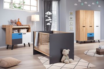 trendteam Babymöbel-Set Mats, (Set, 3-St., Bett, Wickelkommode, Schrank)