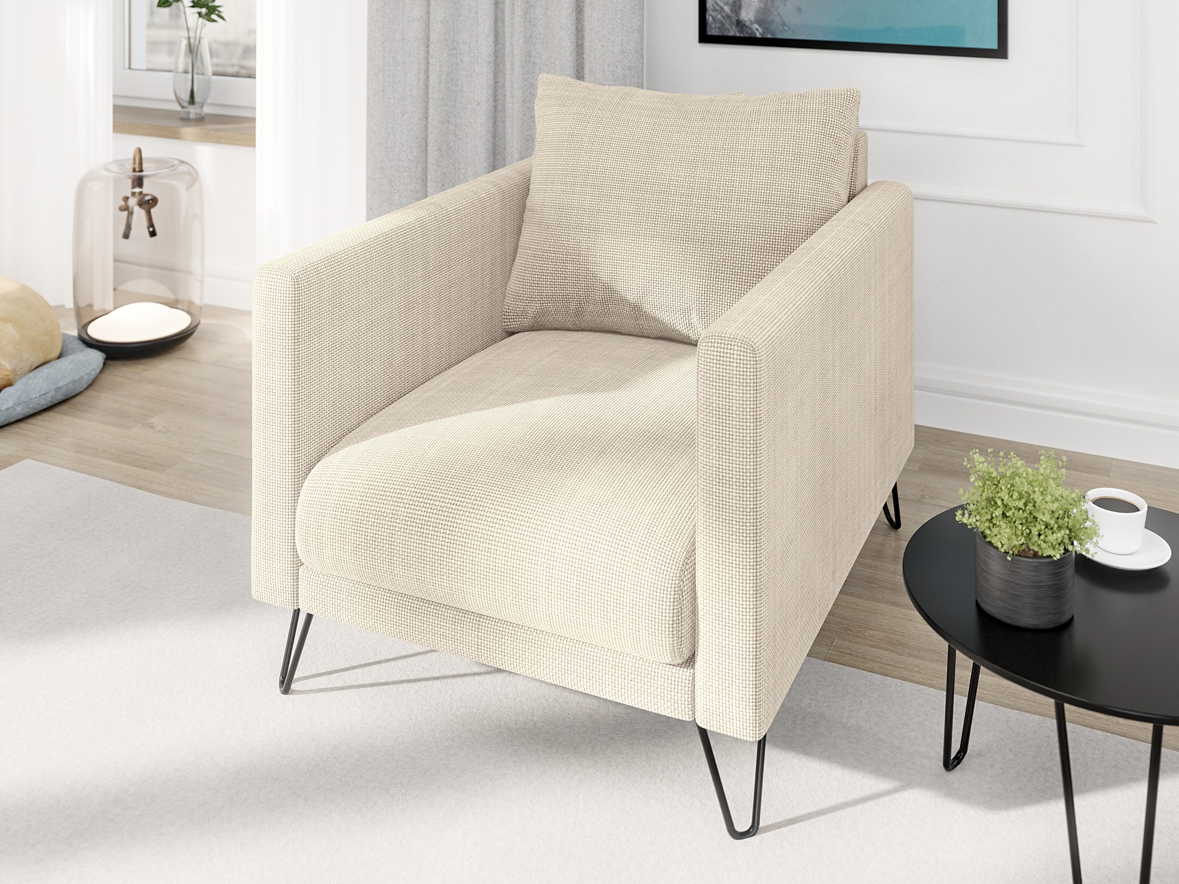 S-Style Möbel Sessel Harmony aus Chenille-Stoff mit Hohen Schwarzen Metallfüßen (1 x Sessel), mit Wellenfederung