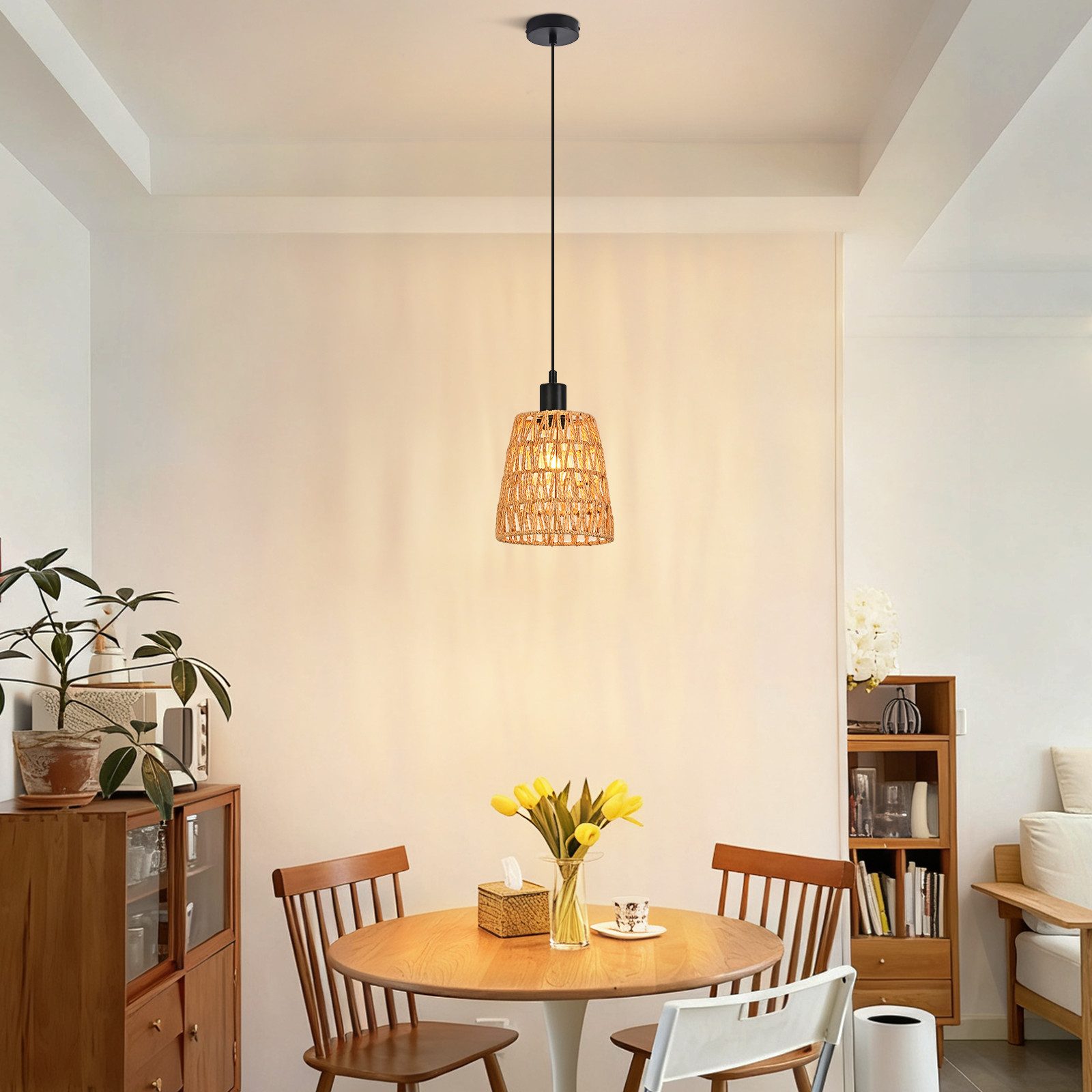 ZMH Pendelleuchte Hängelampe Boho Pendelleuchte Rattan 1/3 Flammig Vintage günstig online kaufen