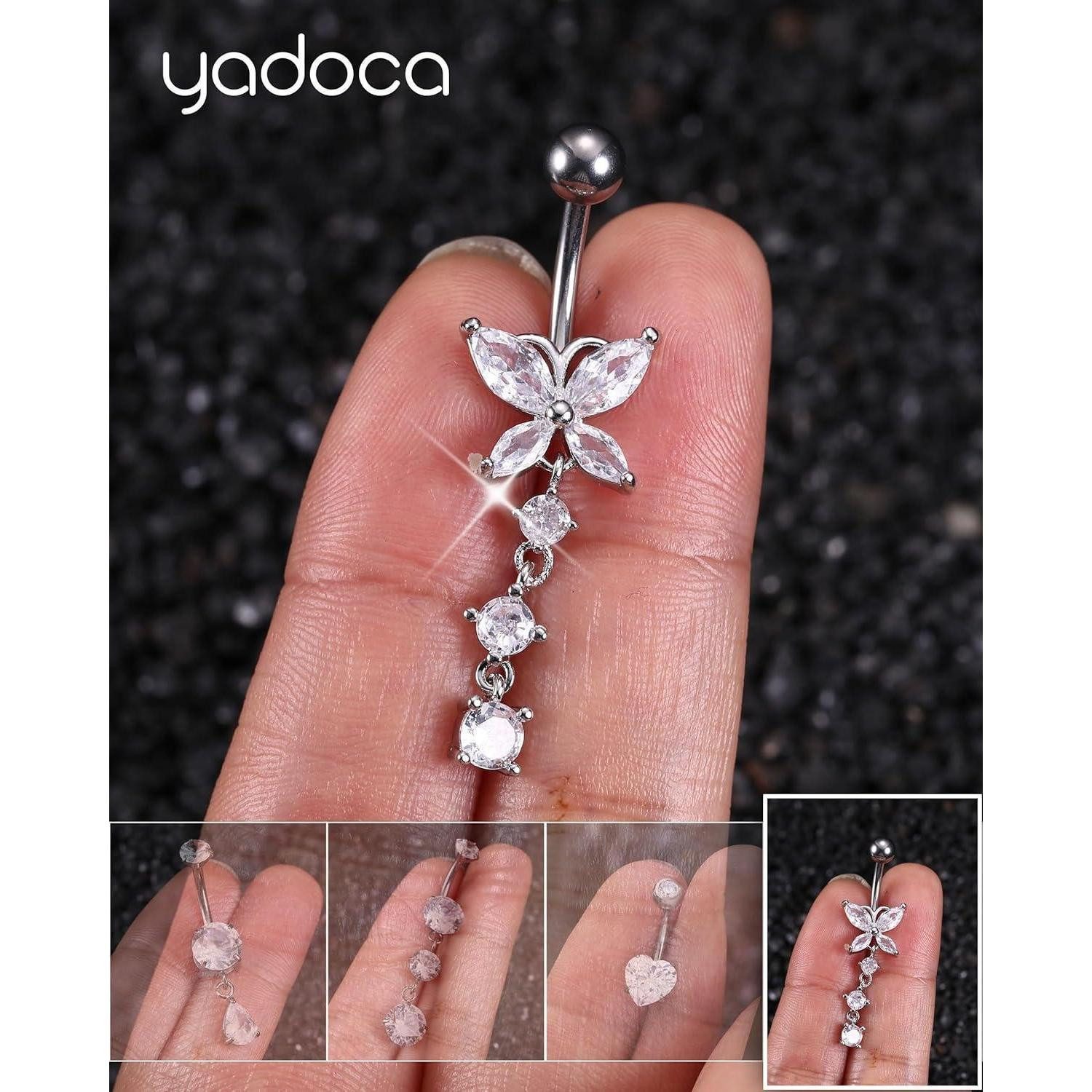 YADOCA Bauchnabelpiercing Bauchnabelpiercing Titan Gold Silber CZ Bauchnabel Lang Ring