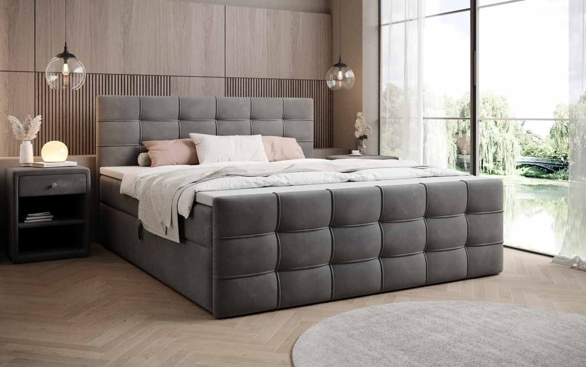 Luxusbetten24 Boxspringbett Luxor in Samt, mit Stauraum