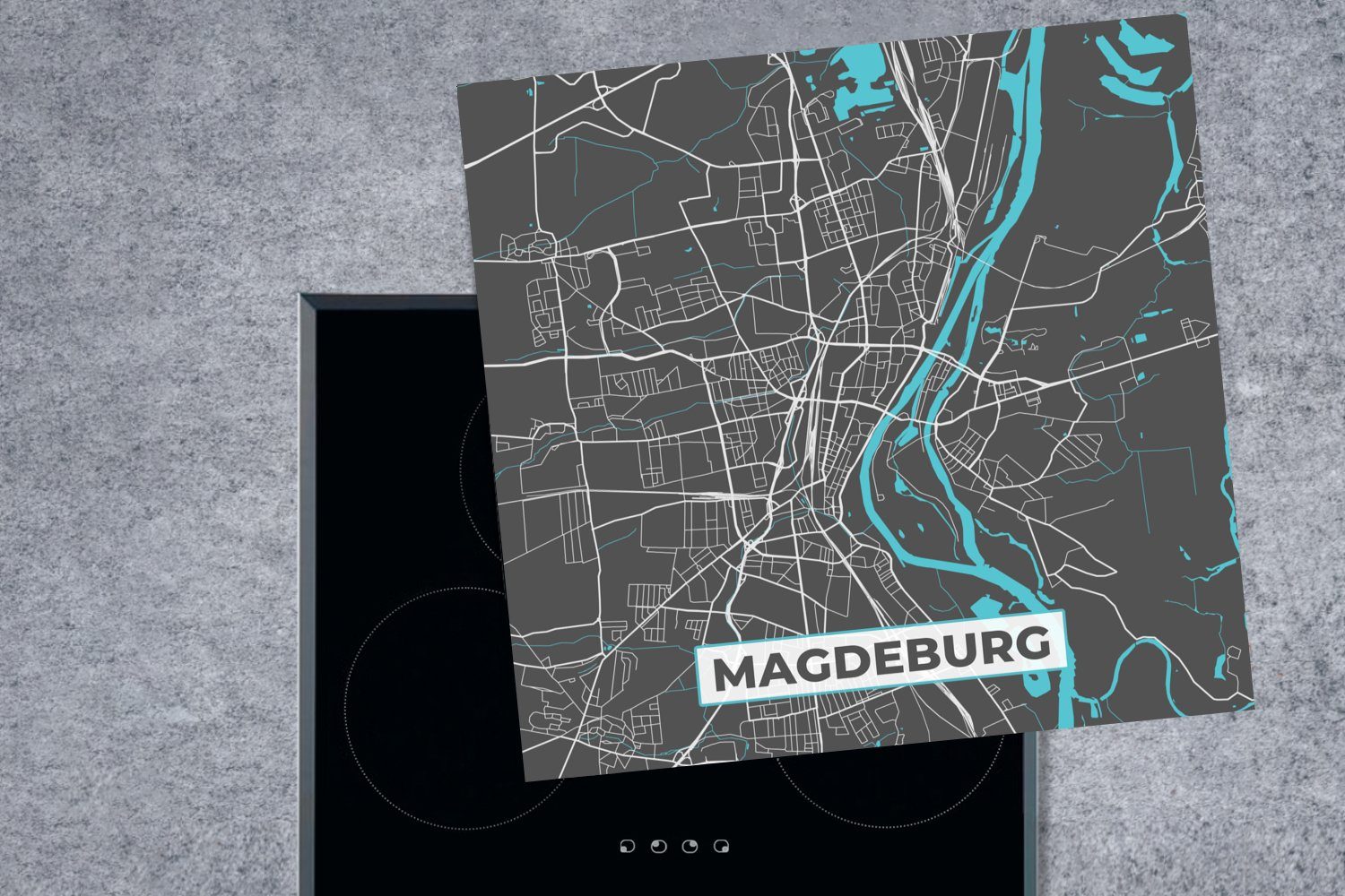 cm, Deutschland MuchoWow Arbeitsplatte tlg), (1 küche Herdblende-/Abdeckplatte - Karte, für Stadtplan 78x78 Magdeburg Vinyl, - Ceranfeldabdeckung, -