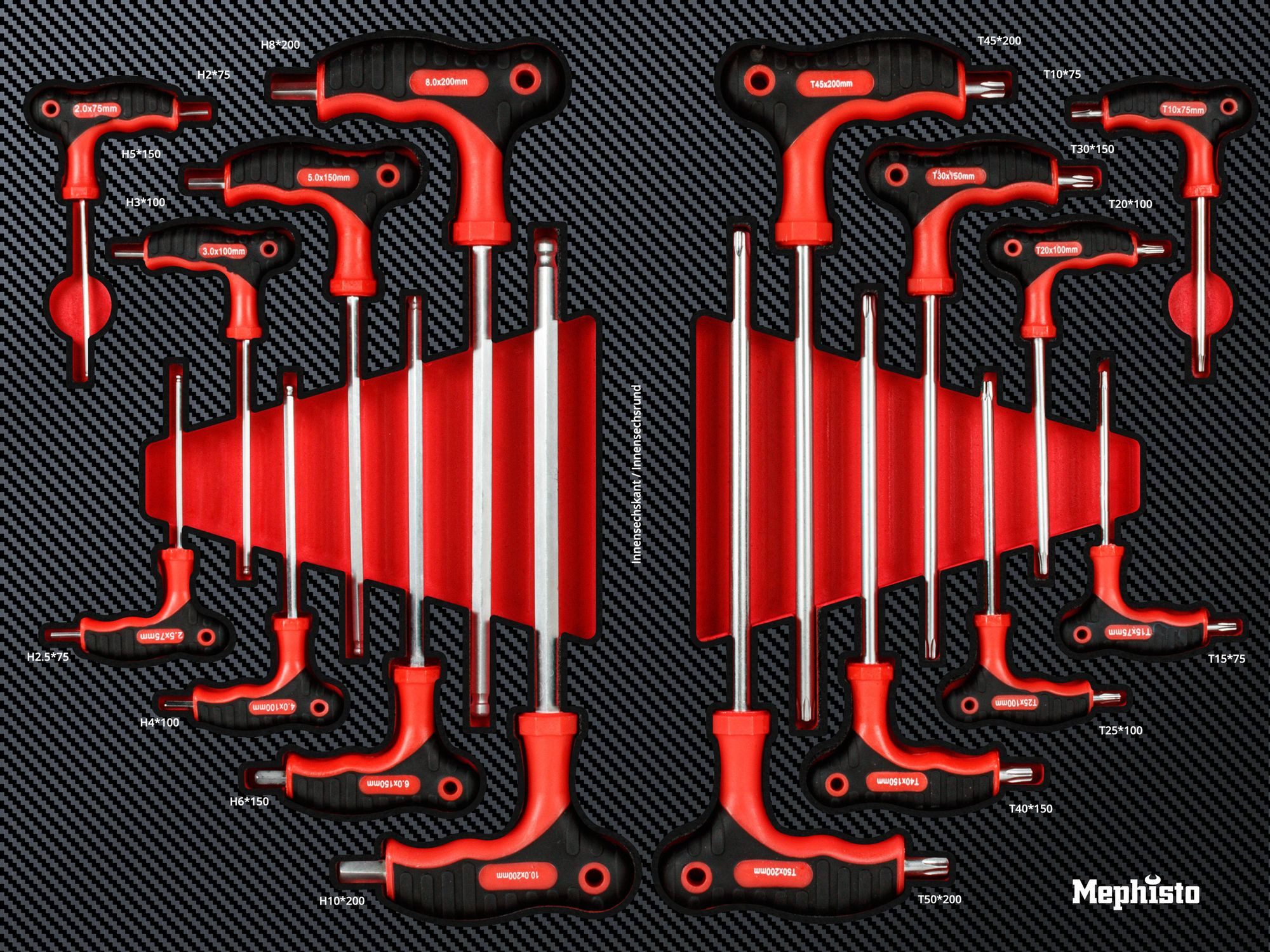 Mephisto-Tools Werkzeugset, (Set), metrisch, inkl. Soft Inlay in Carbon-Optik