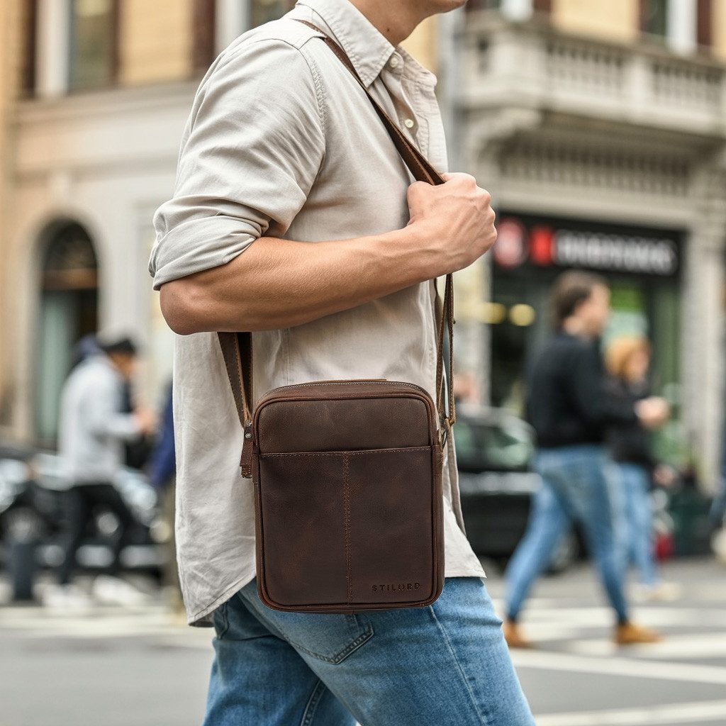 STILORD Schultertasche "Nilo" Elegante Umhängetasche Herren Klein Leder für Tablet 8,3 Zoll