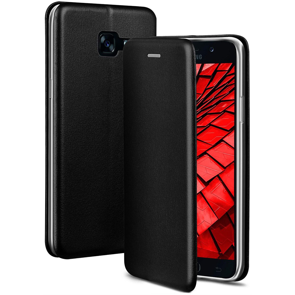 ONEFLOW Handyhülle für Samsung Galaxy A3 (2017) Premium Hülle Business Cover Schwarz 4,7 Zoll, 360 Grad Schutzhülle Flip Case Etui Klapphülle Dünn Leder Handy Tasche
