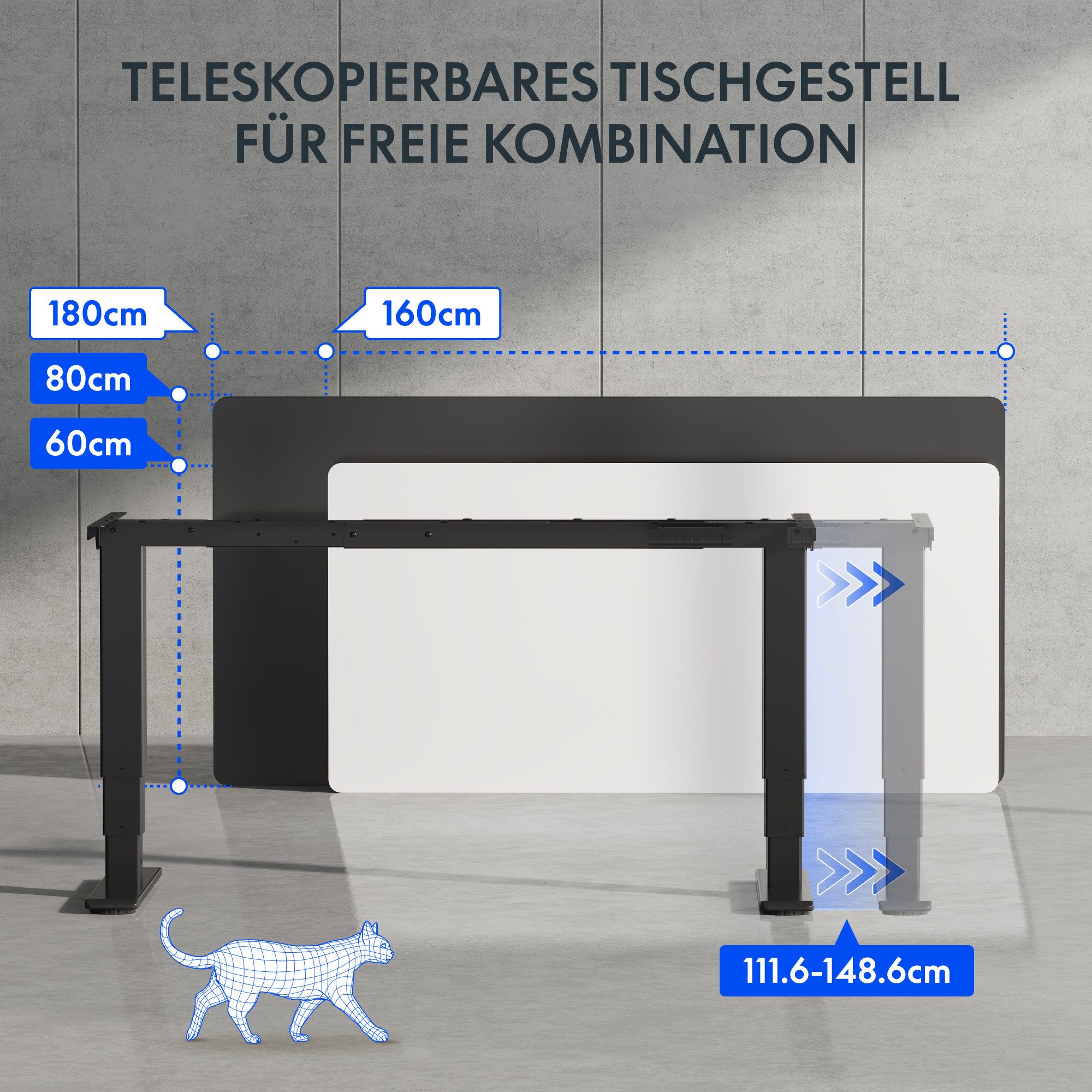 FLEXISPOT Schreibtisch Elektrisch höhenverstellbares Tischgestell (EC5 Serie) (Dual-Motor & 3-Fach-Teleskop & 4 Speicherhöhen), Antikollisionssystem, LED-Displa – Bild 5 von 5