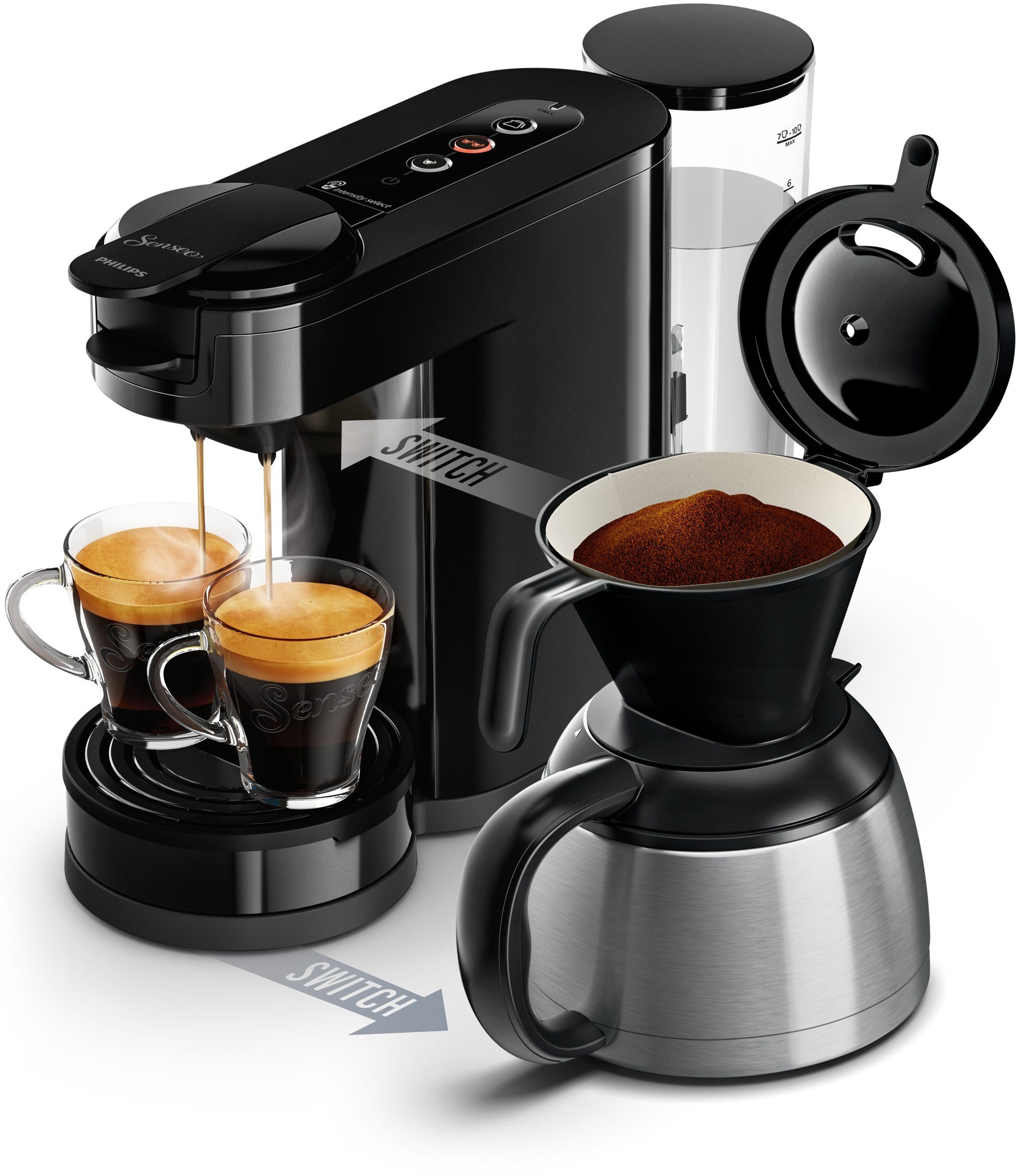 Philips Senseo Kaffeepadmaschine Senseo HD 6592/60 Switch, 1l Kaffeekanne,  2-in-1-Brühtechnologie für Pad- und Filterkaffeemaschine