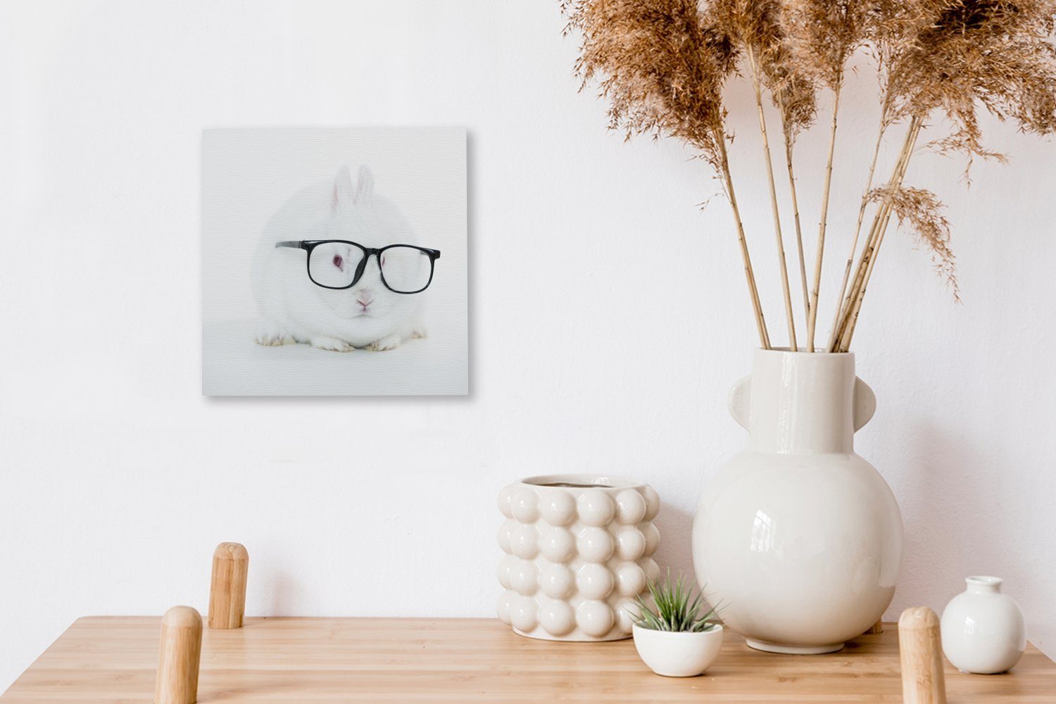 Brille Wohnzimmer Bilder Leinwandbild Schlafzimmer für Leinwand OneMillionCanvasses® (1 - St), Hipster, - Kaninchen