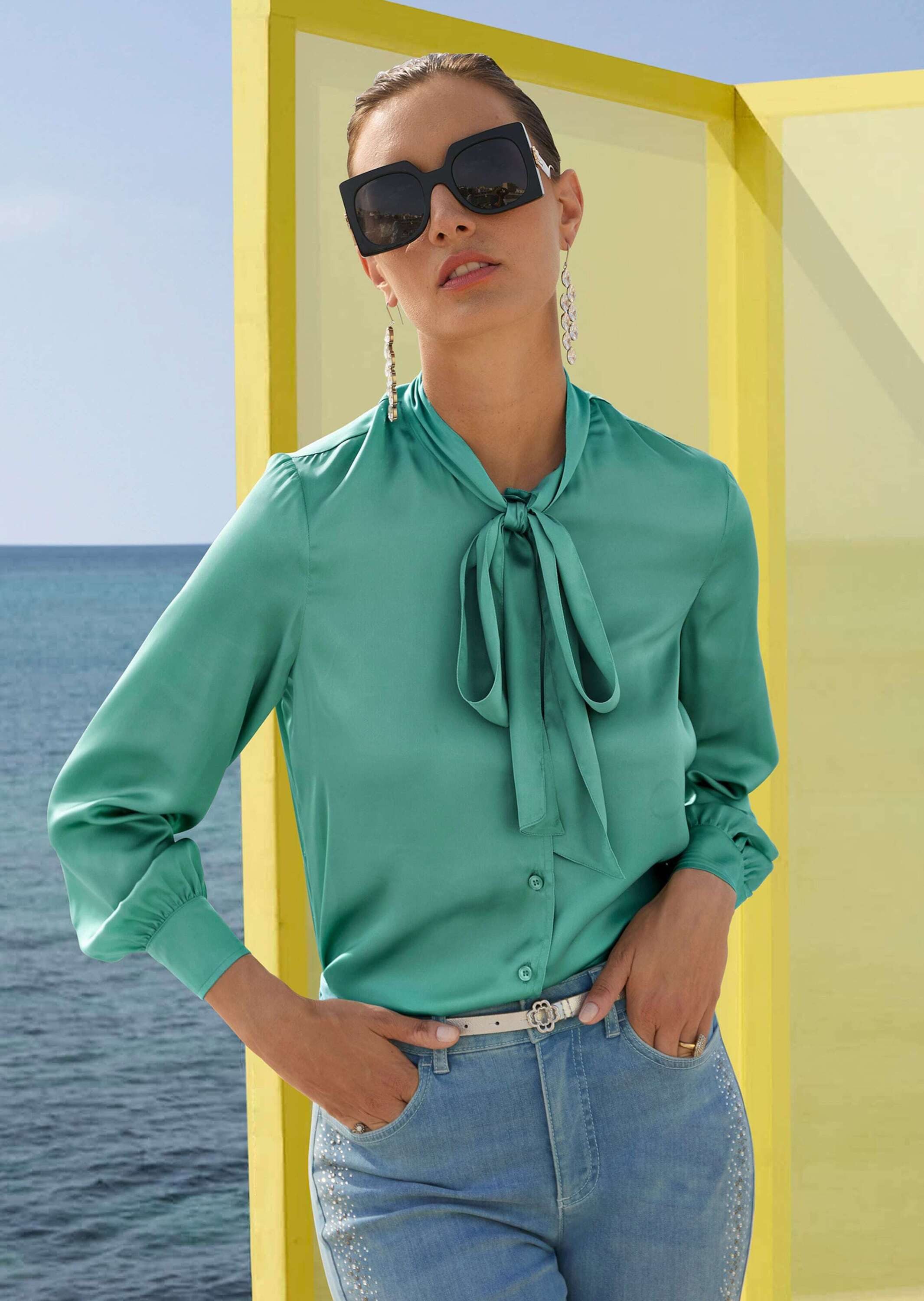 MADELEINE Langarmbluse Satinbluse mit Schluppe