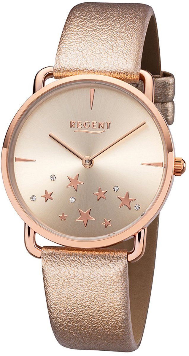 Regent Quarzuhr Regent Damen Uhr BA-470 Leder Quarz, (Armbanduhr), Damen  Armbanduhr rund, Lederarmband rosegold