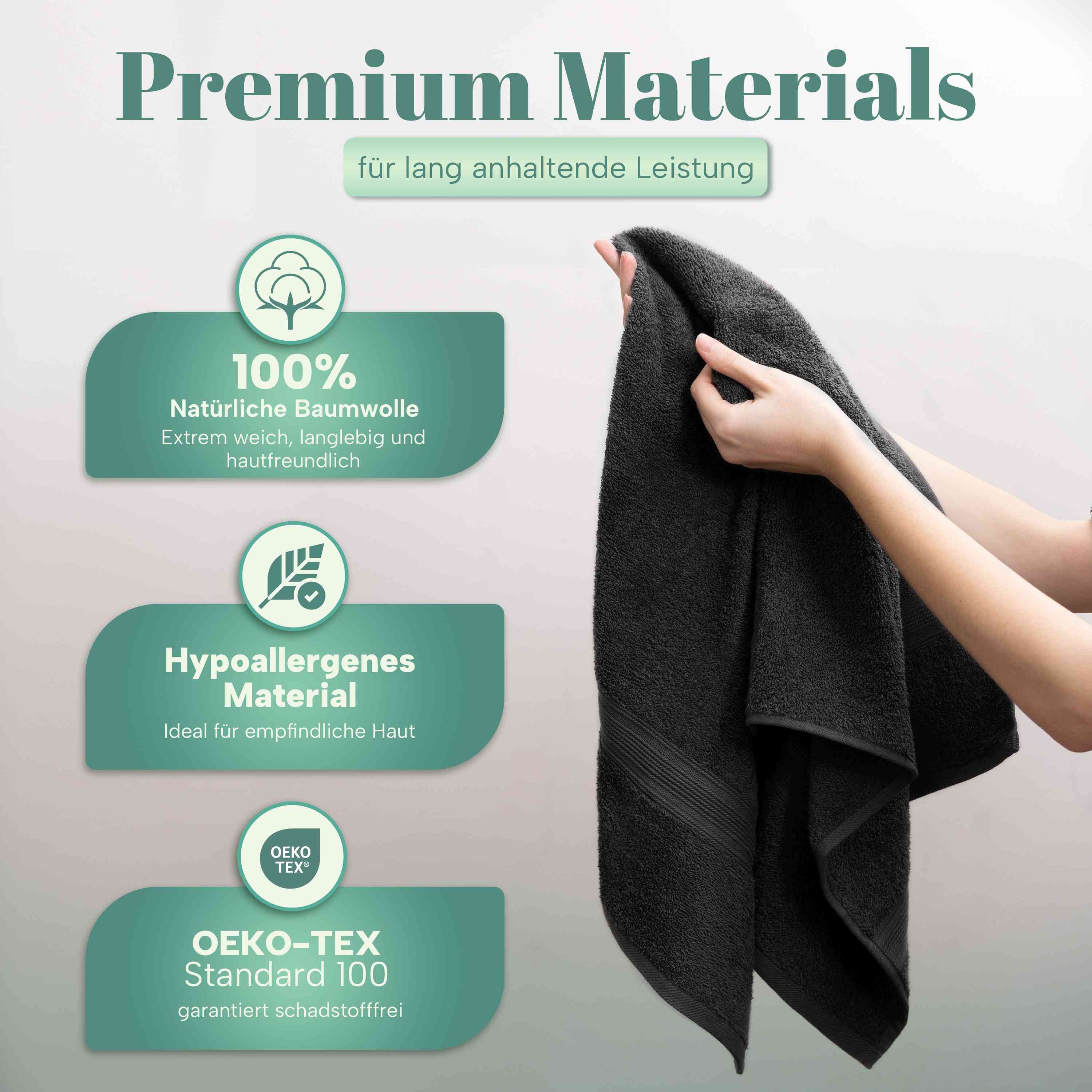 NatureMark Handtücher 8er-Set Frottier Handtücher 50x100cm, 100% Baumwolle (8-St), 8X Frottier Handtücher mit Aufhänger, 50 x 100cm, Schwarz – Bild 3 von 5