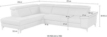 CALIA ITALIA Ecksofa Nove, L-Form, 3 Teile, mit elektrischer Relaxfunktion, in Leder