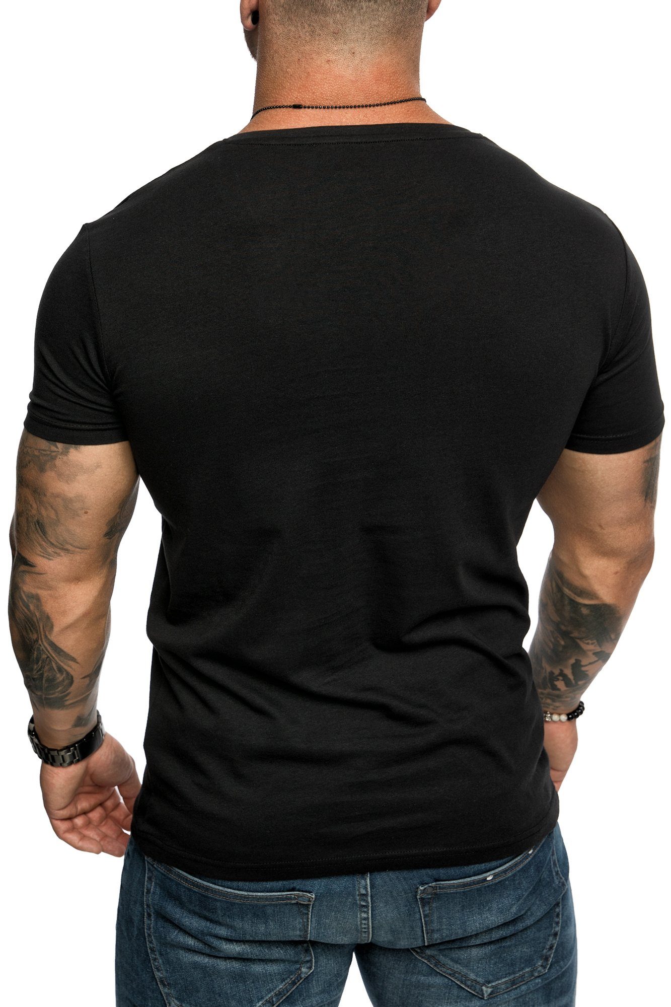 Amaci&Sons T-Shirt PATERSON Basic Oversize T-Shirt Shirt Vintage V-Ausschnitt Schwarz Brusttasche Basic und Herren mit V-Ausschnitt mit