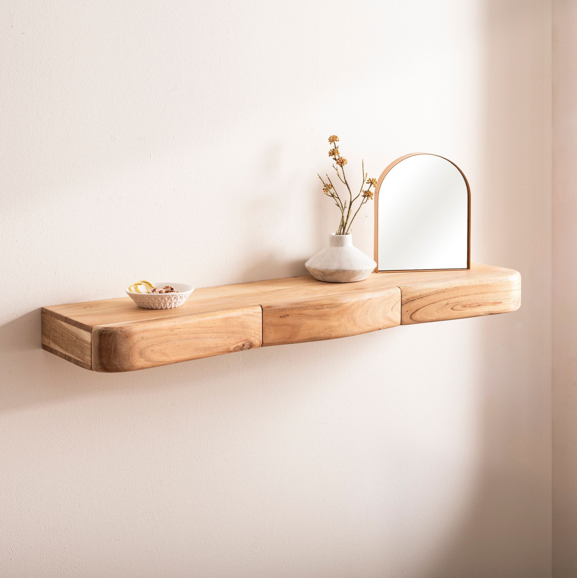 FINEBUY Wandregal FB74740 Schweberegal Akazie Massivholz 100cm Wandboard mi günstig online kaufen