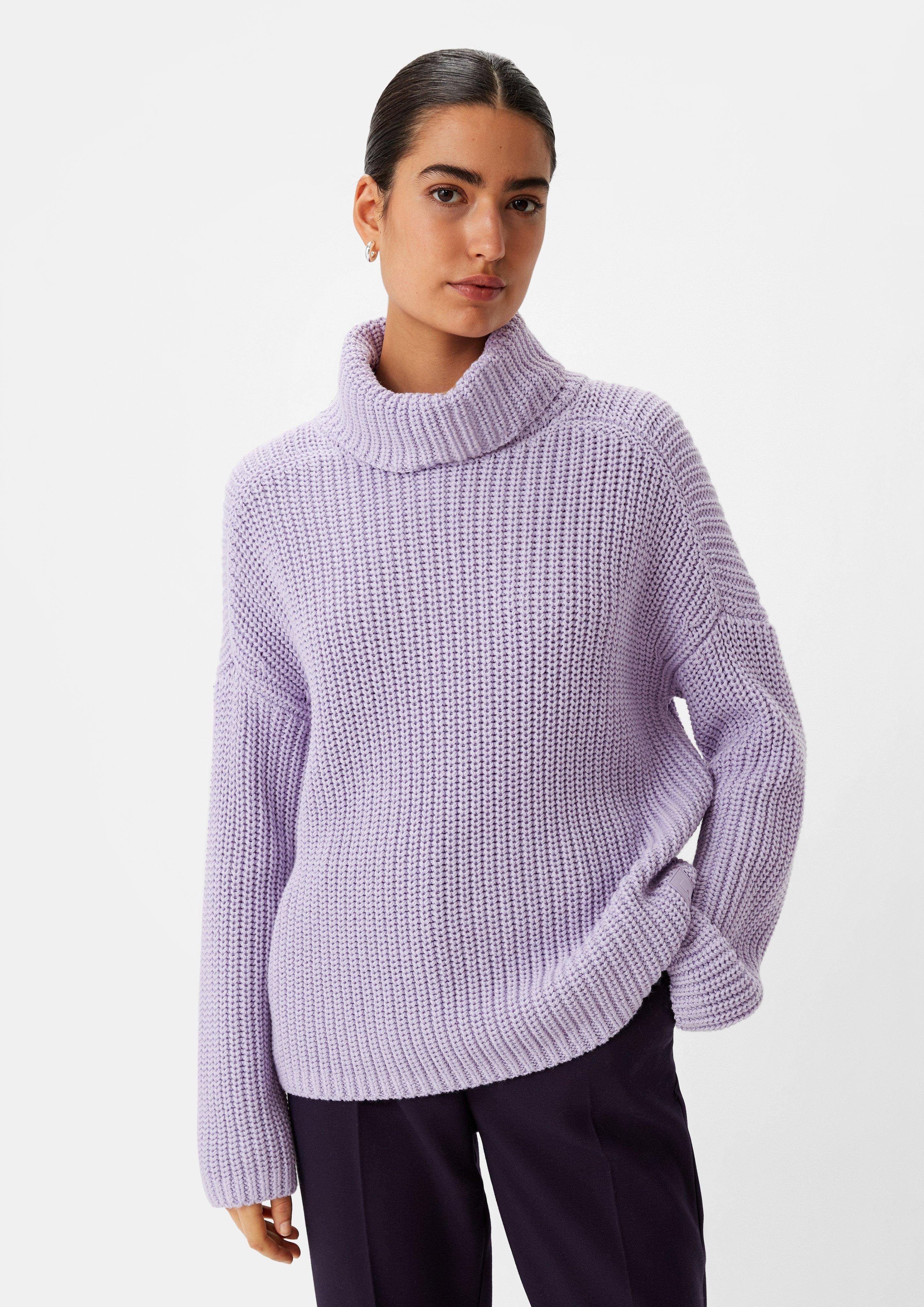 Rippstrickpullover lavendel identity Langarmshirt mit casual Label-Patch comma Label-Patch