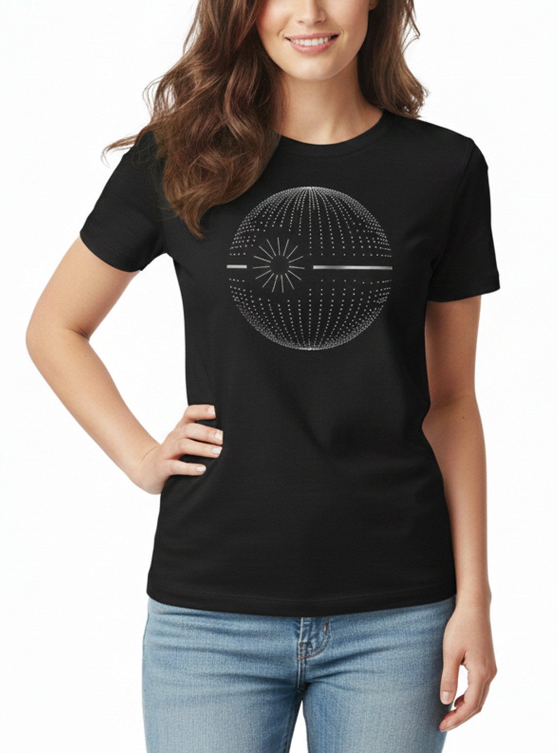 MAKAYA Print-Shirt Schwarzes Retro Top für Damen – 80er Jahre Dot Star Motiv (Schwarz, S, M, L, XL) Baumwolle