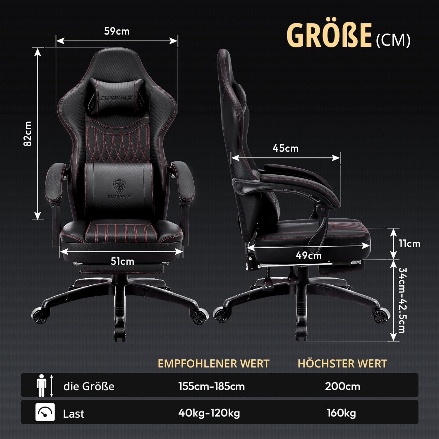 Mit Verstellbarer Gaming mit Sitz), Ergonomischer Stuhl Gaming Sessel (Ergonomischer Taschenfederkissen Fußstütze Dowinx Burostuhl,Schreibtischstuhl Chair