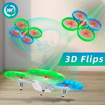 X-IMVNLEI für Anfänger, Ferngesteuertes Quadrocopter Flugzeug Spielzeug Drohne (mit Bunte LED-Licht, 3D Flips, One Key Start/Landen, Headless Modus)
