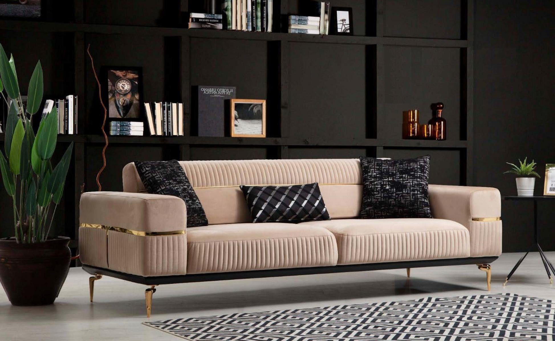 JVmoebel Sofa Moderne Luxus Sofa Design Dreisitzer mit Edelstahlelementen Beige, Made in Europe