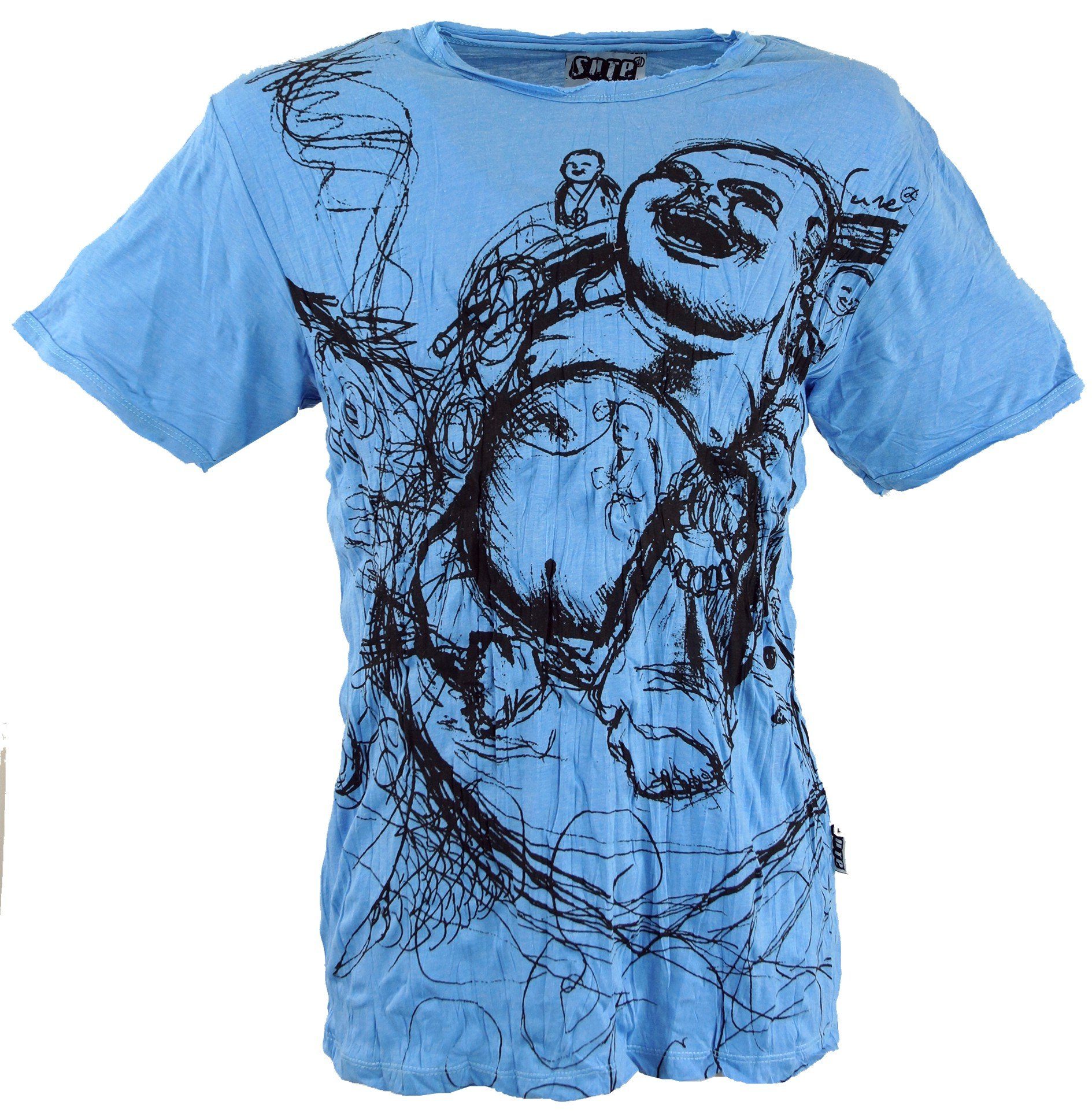 Guru-Shop T-Shirt Sure T-Shirt Happy Buddha - hellblau Goa Style, Festival, alternative Bekleidung | T-Shirts