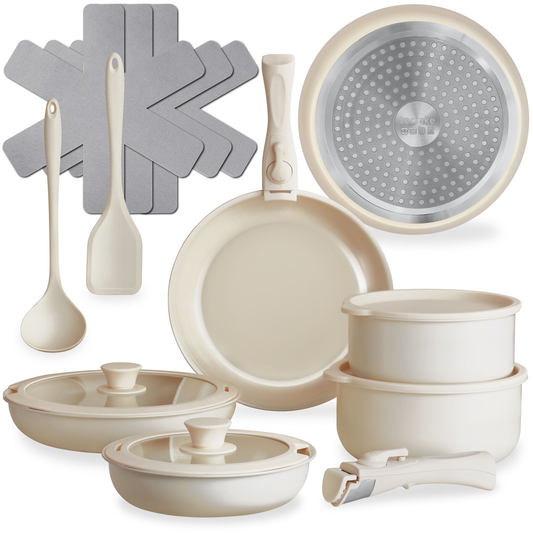 tectake Topf-Set Kochtopfset, Aluminium (Komplettset, 16-tlg), 16-teilig, für Induktion geeignet