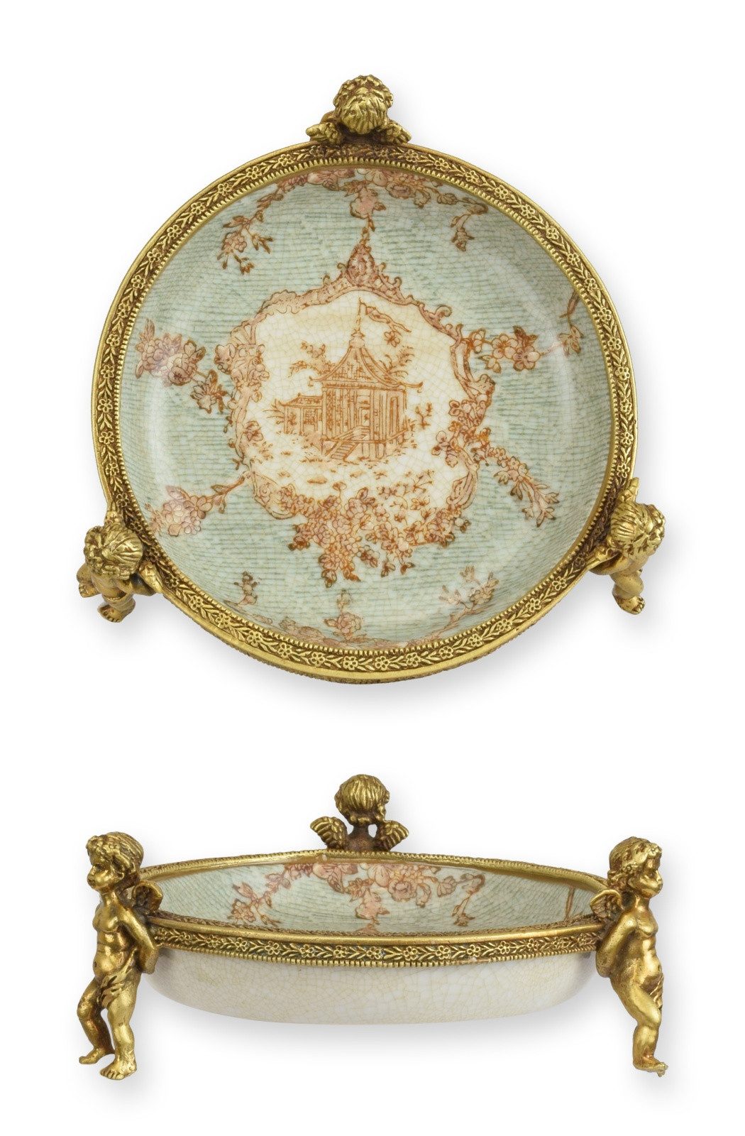 Aubaho Dekoobjekt Porzellanschale mit Bronze verziert Replikat Retro Design Dekoration