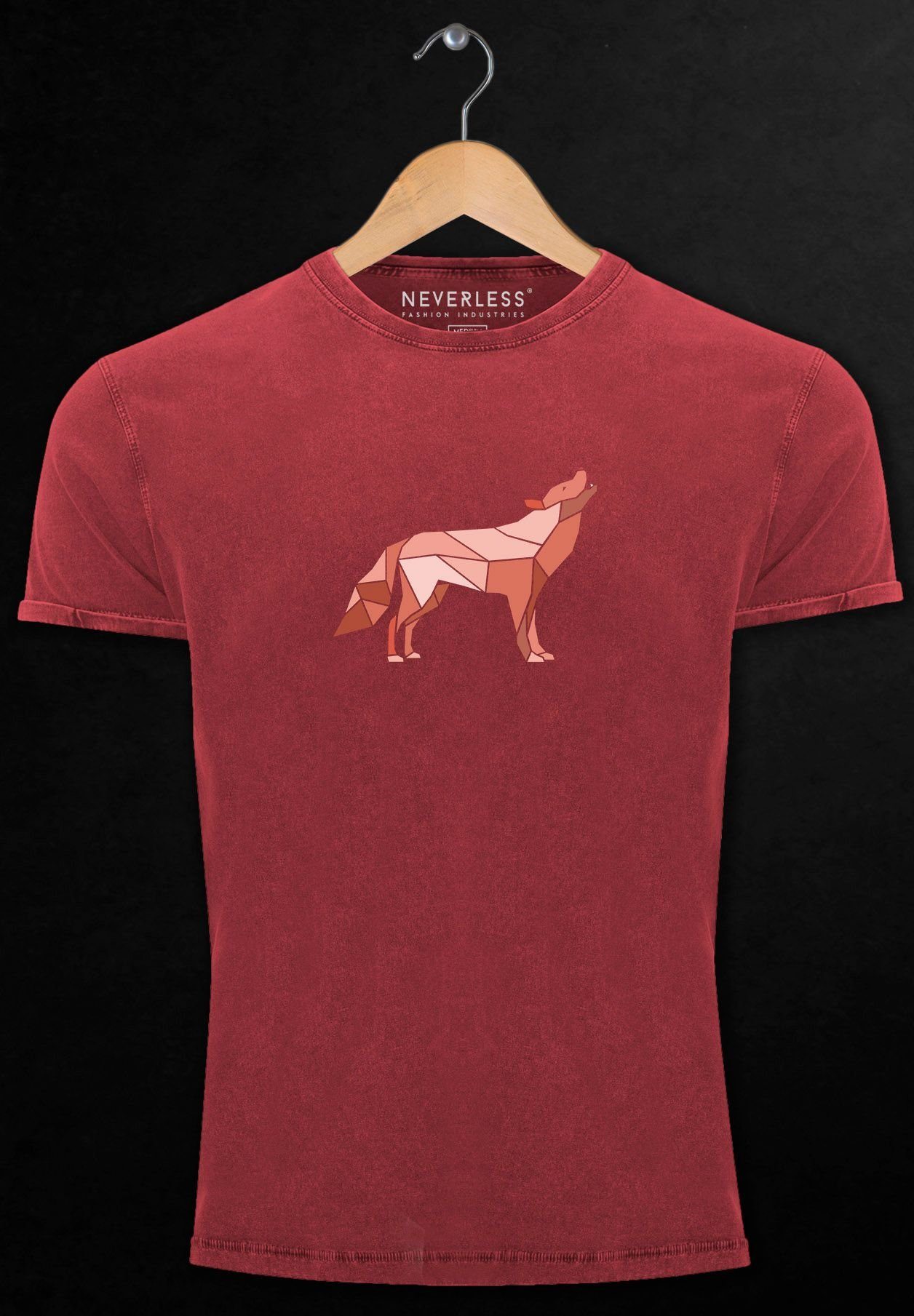 Herren Aufdruck Wil Shirt Neverless Wolf Outdoor Polygon Print Print Geometrie mit rot Vintage Print-Shirt