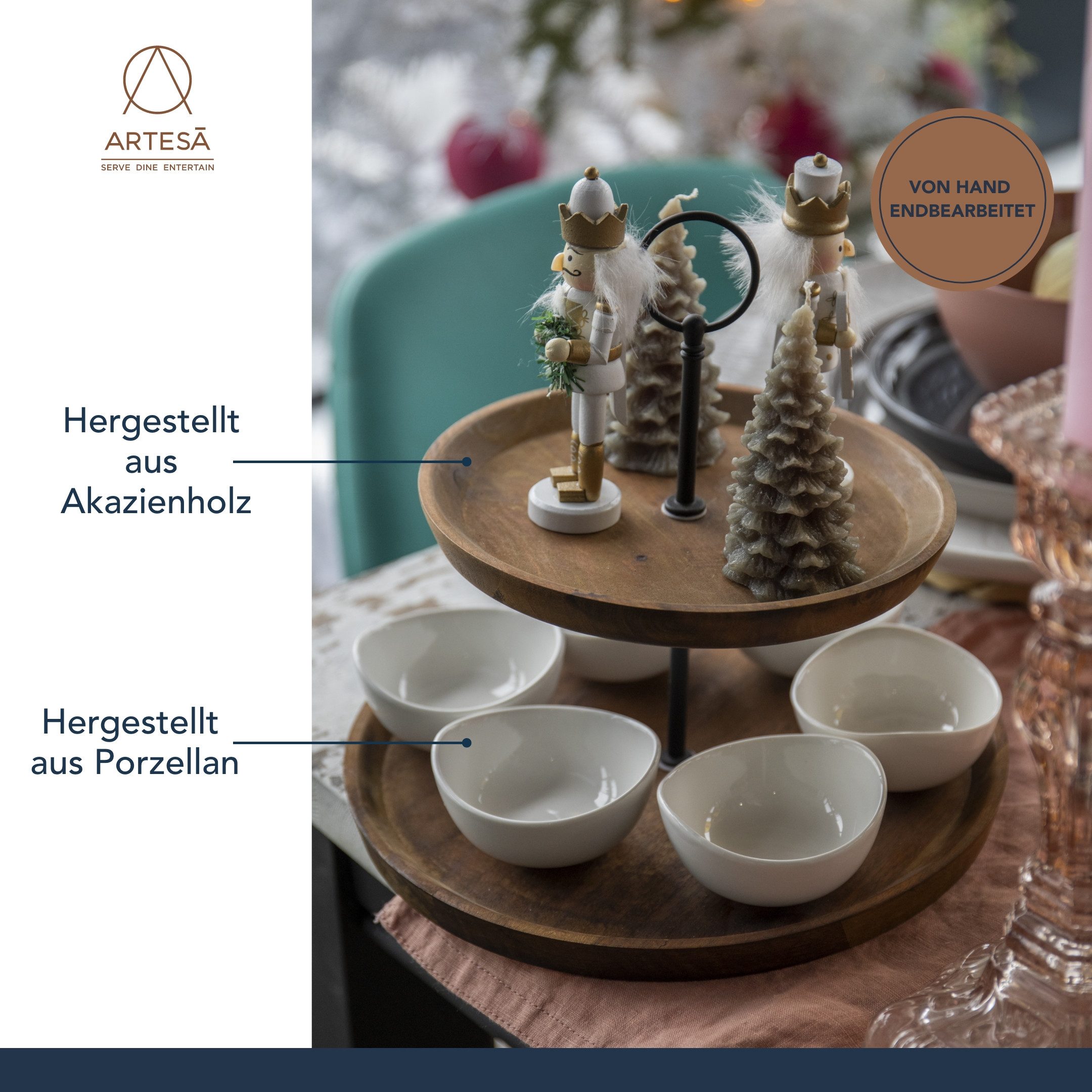 Artesà Servier-Set ARTESÀ, Holzwerkstoff, Porzellan, 2-stufig, inkl. 6 Schälchen