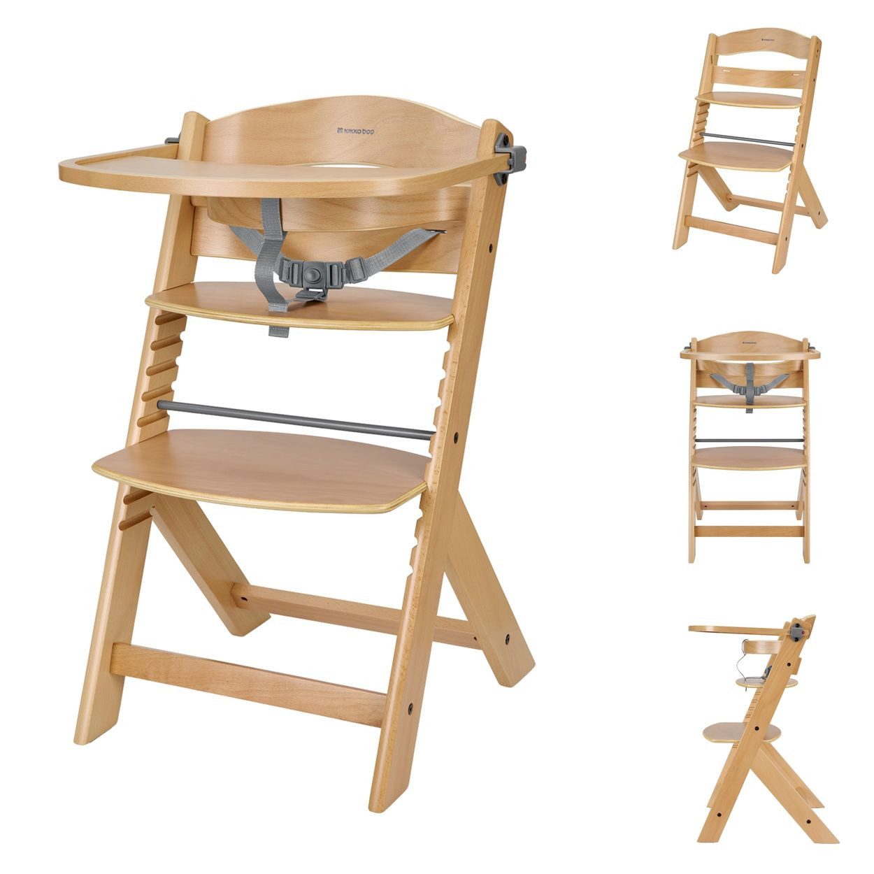 Kikkaboo Kombihochstuhl Kinderhochstuhl Nordy Holz, Kinderstuhl Fußstütze verstellbarer Sitz