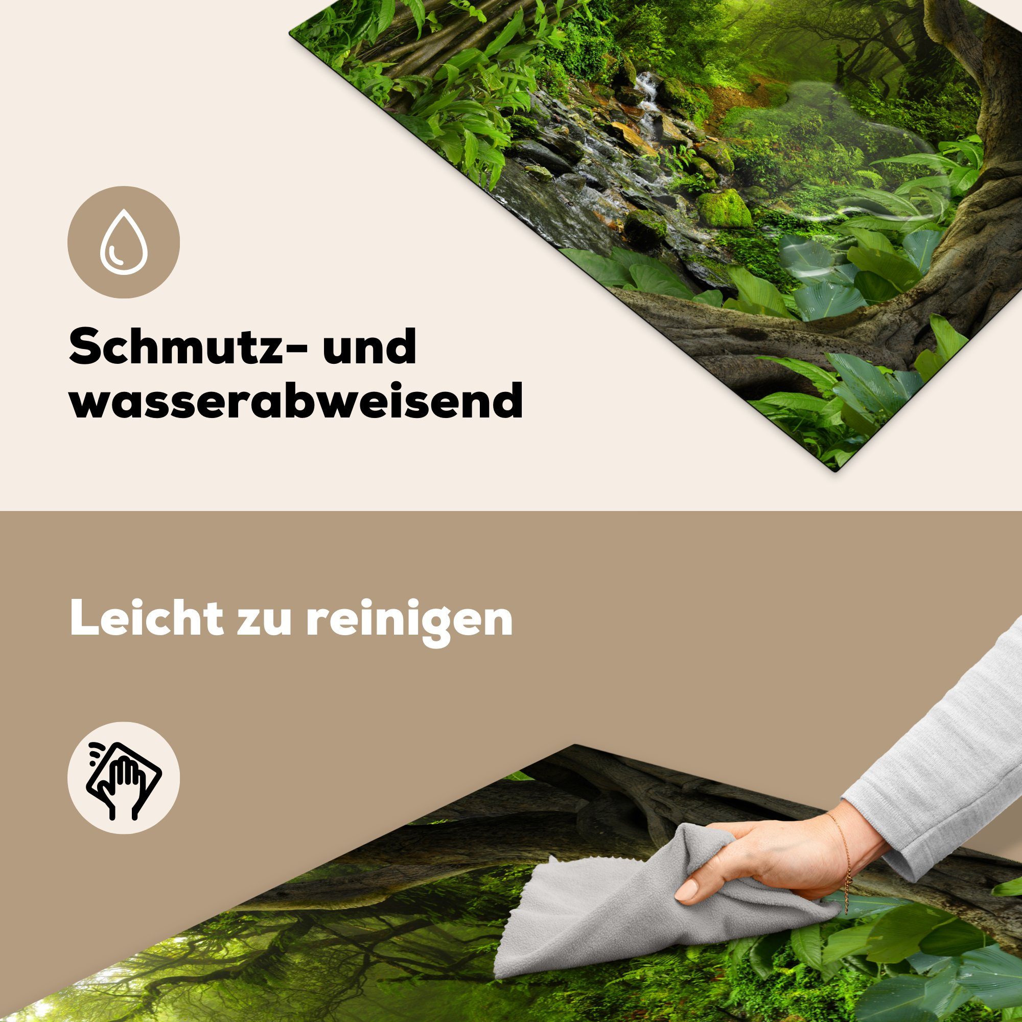 MuchoWow Herdblende-/Abdeckplatte Natur - - Ceranfeldabdeckung - Vinyl, Wasser (1 Wald tlg), Schutz die cm, - Dschungel für 81x52 Induktionskochfeld küche, Tropisch