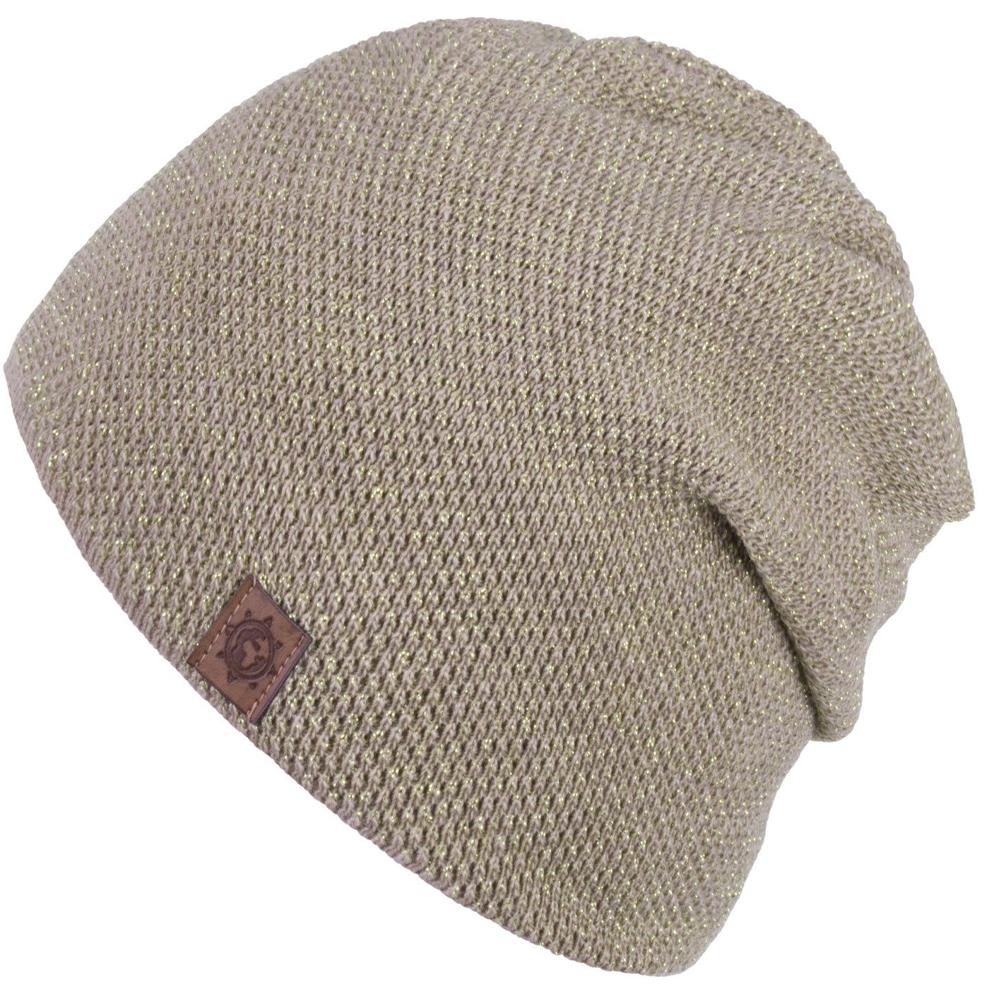 compagno Strickmütze (1-St) Damen Beanie Wintermütze Metallic-Garn gefüttert Fleecefutter
