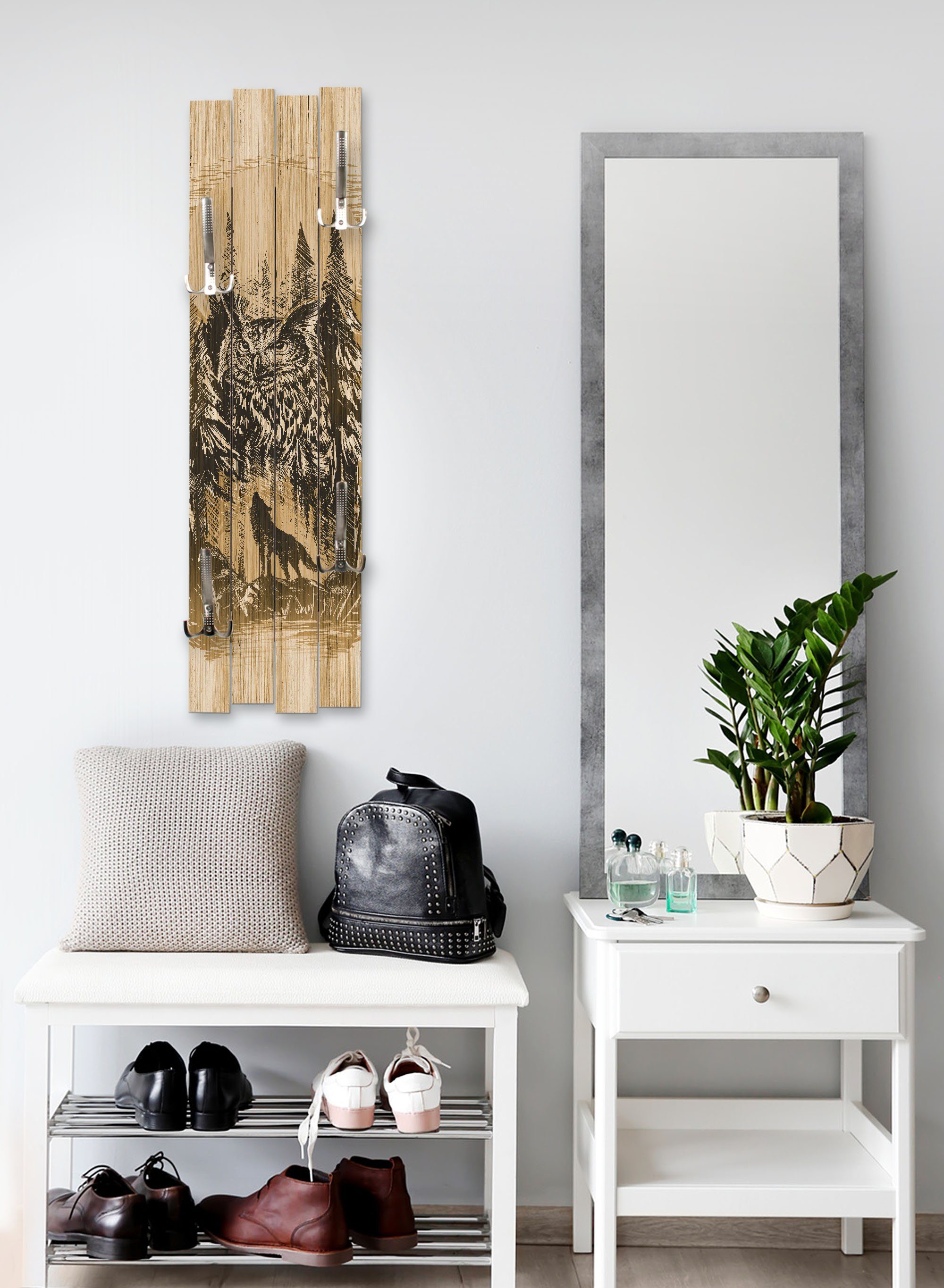 Kreative Feder Wandgarderobe Wand-Garderobe „Wildnis“ aus Holz, Shabby-Chic; ca. 100 x 30 cm; mit 4 Haken; außergewöhnlich, modern