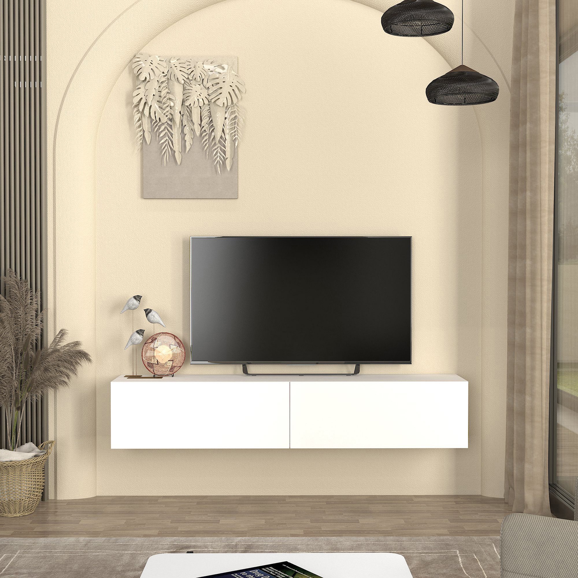 en.casa Lowboard, hängend »Nolven« mit 2 Klapptüren 160 x 32 x 30 cm Weiß günstig online kaufen