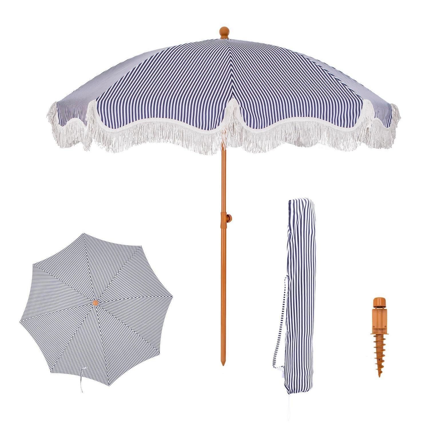 LuxusKollektion Balkonschirm Sonnenschirm Balkon Knickbar Rund 200 cm Blau/Streifen