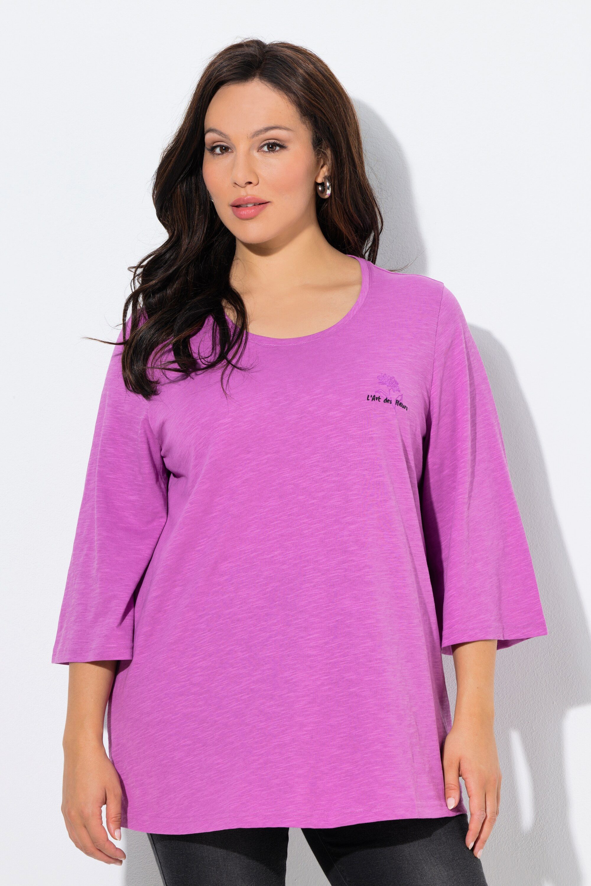 T-Shirt Shirt Blütenmotiv Classic Rundhals 3/4-Glockenarm