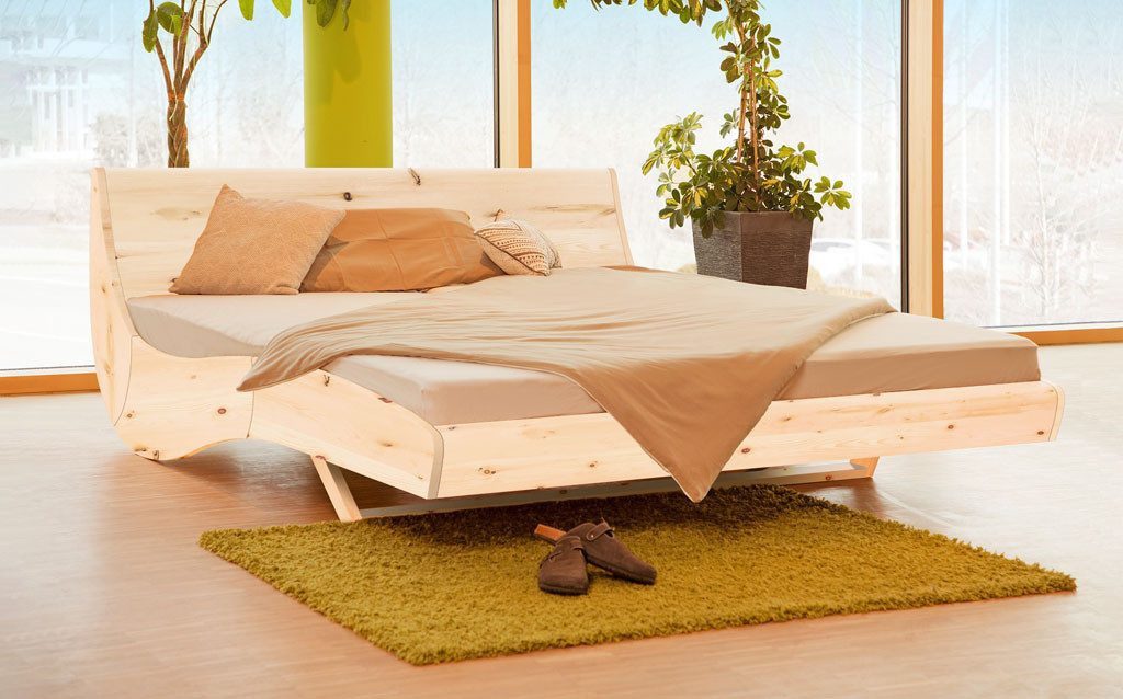 geborgenschlafen Massivholzbett aus Zirbenholz, Schwebebett Design - Zirbenholzbett, Inkl. Lattenrost, - Handgefertigt in Deutschland
