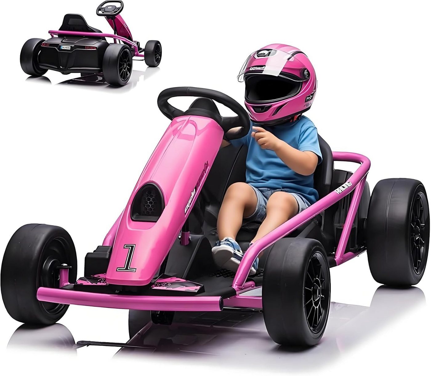 GarveeMore Elektro-Kinderquad Leistungsstarkes Drift Go-Kart Mit Musikfunktion, Sicherheitsgurt, Belastbarkeit 70 kg, (1-tlg), für Kinder 8-12 Jahre – 24V, 2x300W Motoren, Outdoor Elektrofahrzeug