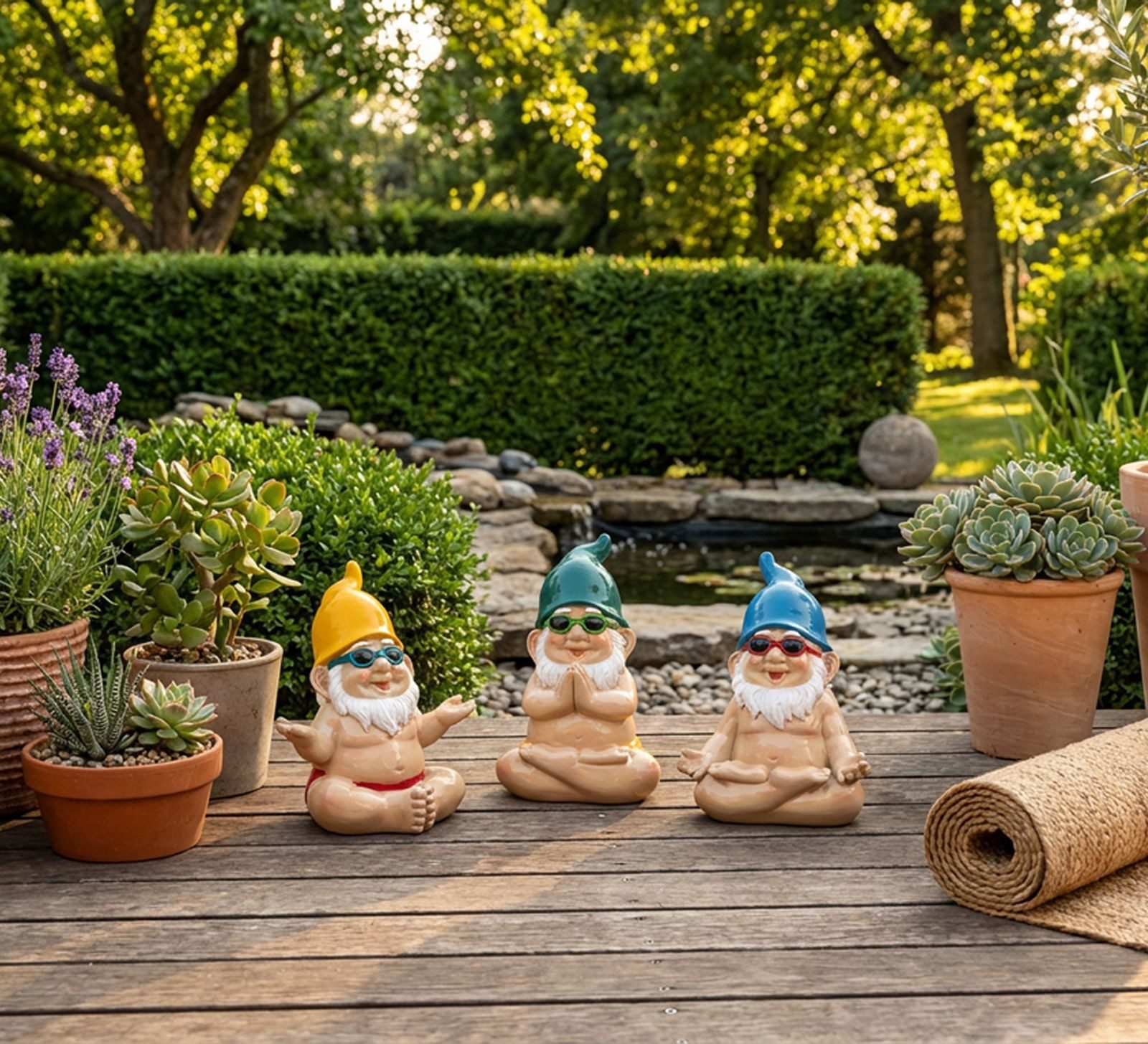 formano Gartenzwerg 3er Set Gartenzwerge Yoga Figuren 17 cm aus Kunststein handbemalt