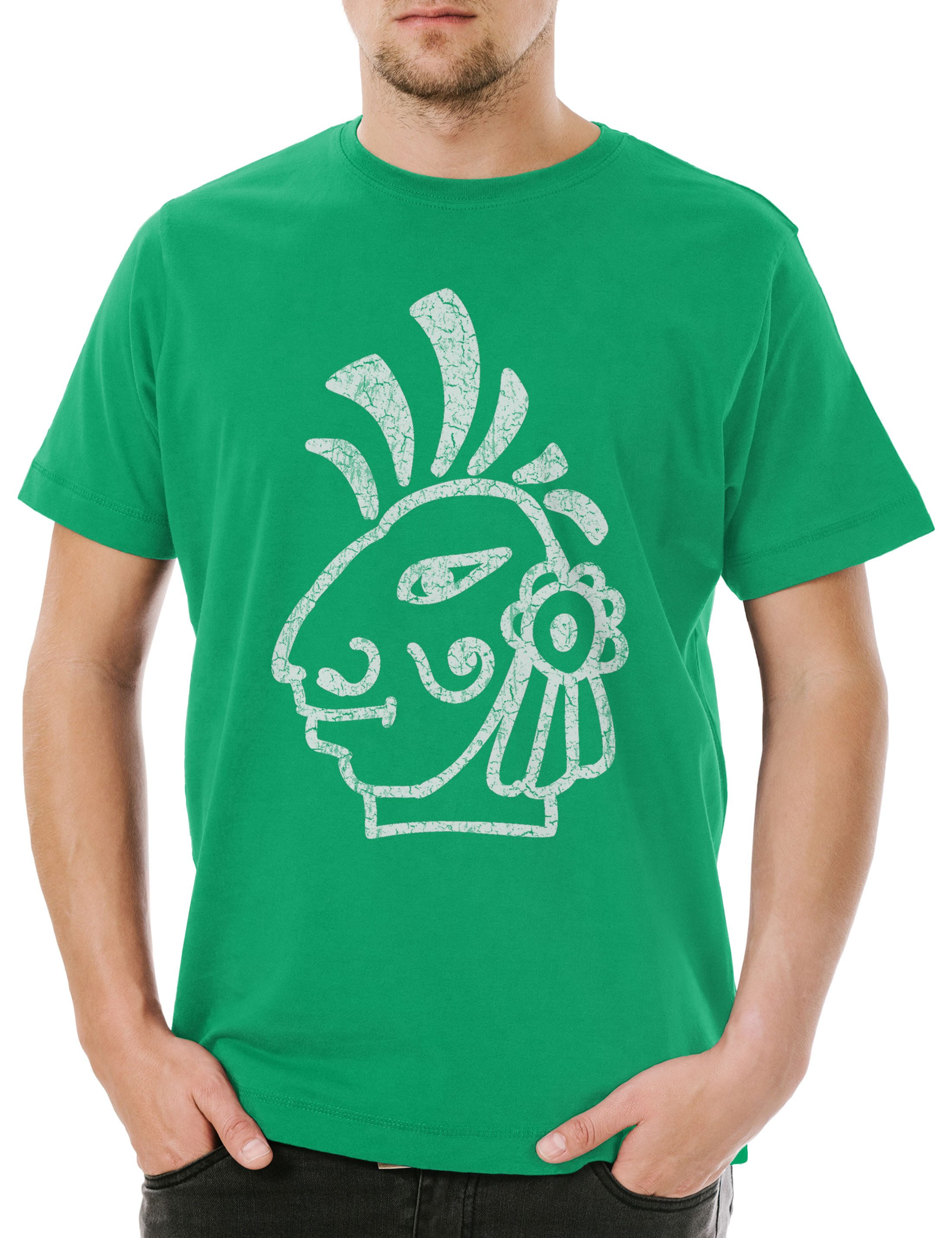 Print-Shirt Aztec Head Herren T-Shirt Aztecs Azteken Inka Maya Mayans Mayas Tattoo