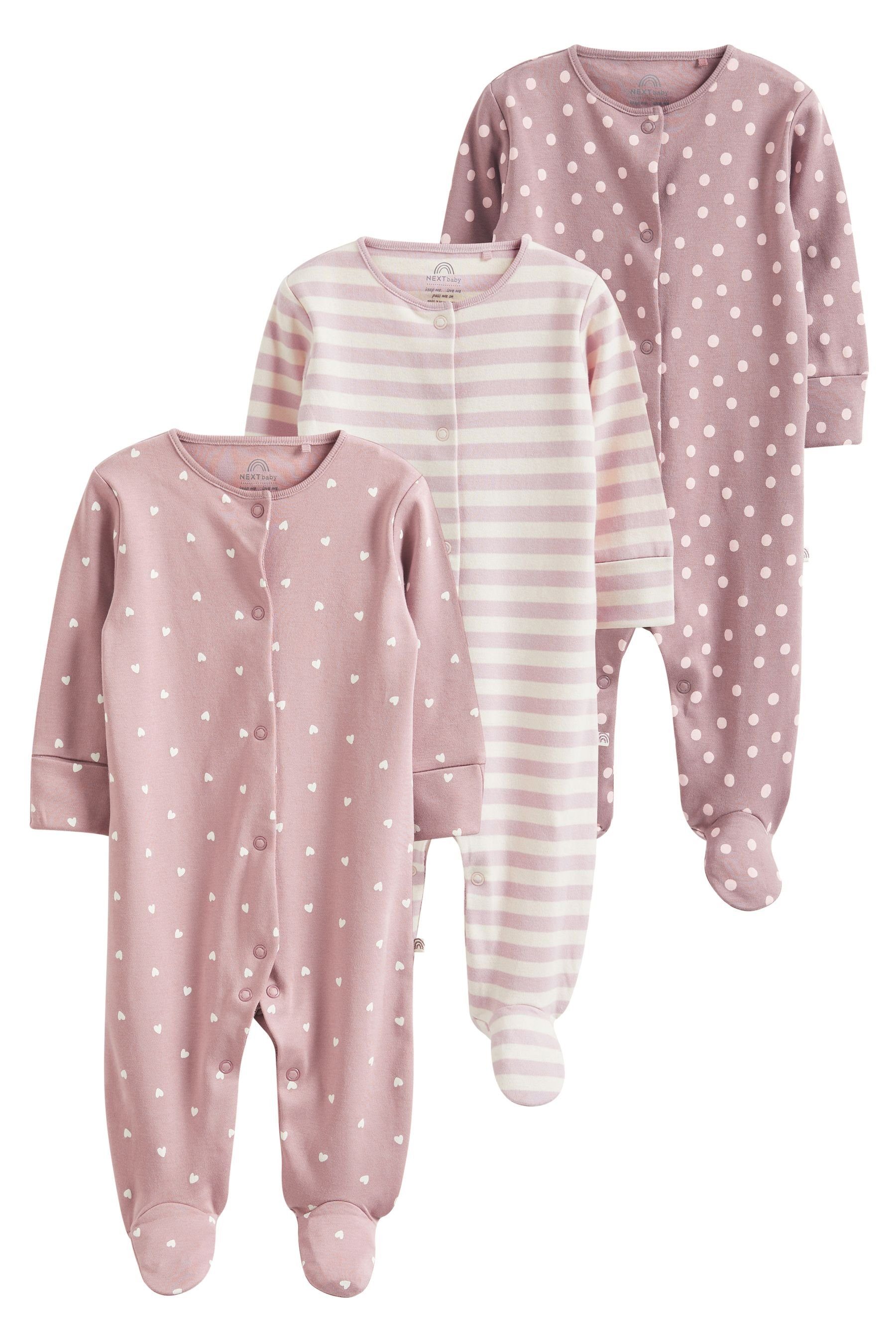 Gerippte Next 3er-Pack (3-tlg) Schlafoverall Neutral Babyschlafanzüge,