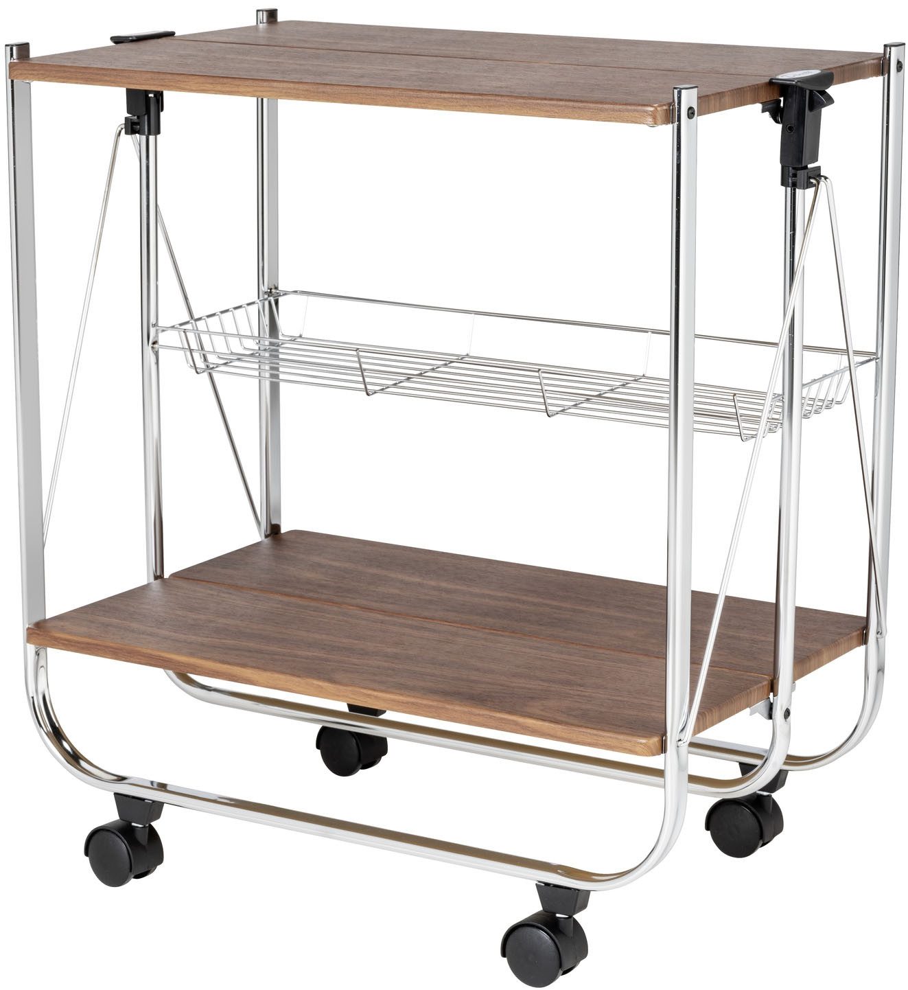 WENKO Servierwagen Modell Dinett Deluxe, Küchenwagen mit 2 Ablagen und Korb günstig online kaufen