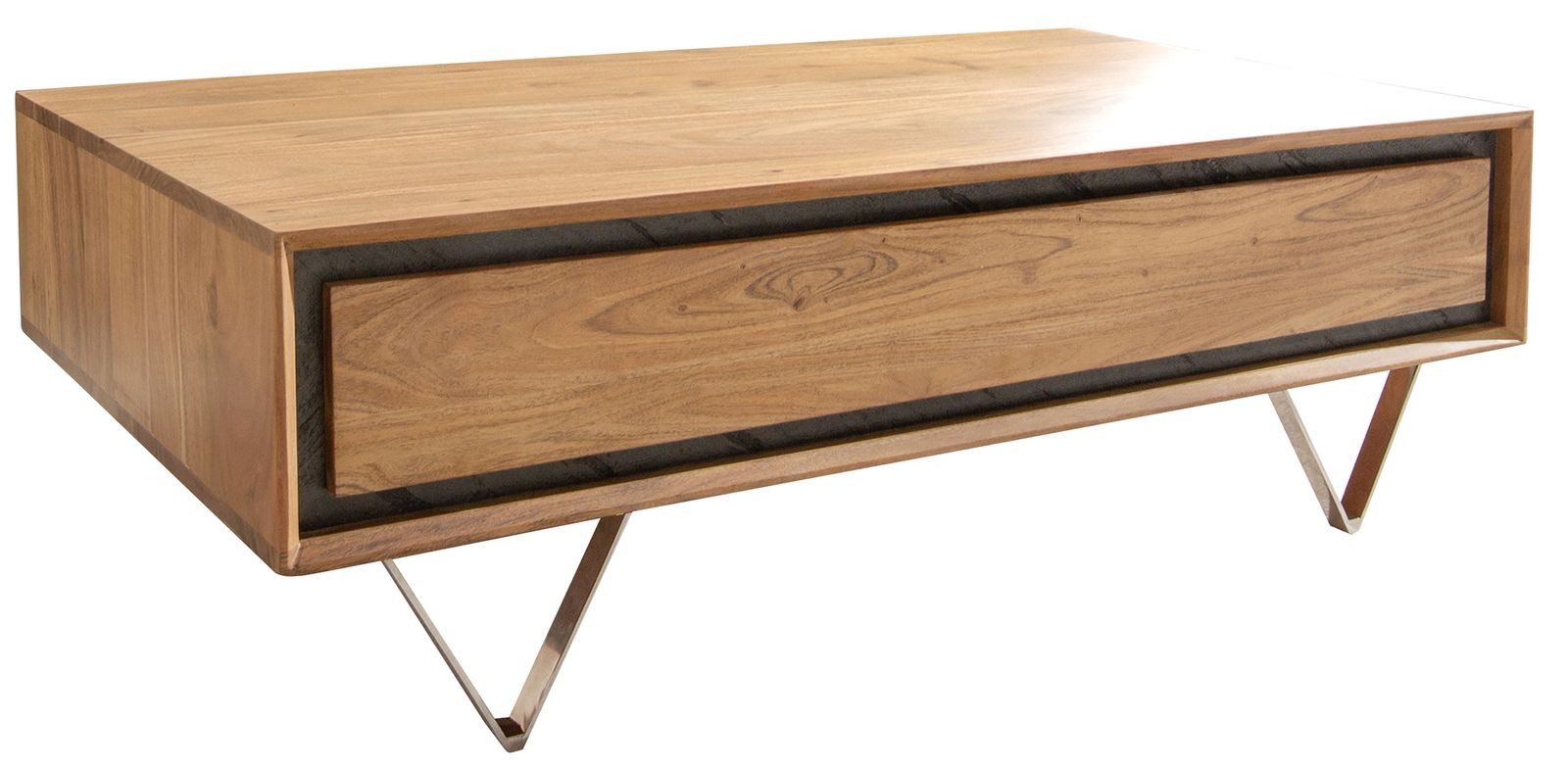 DELIFE Couchtisch Stonegrace, Akazie Natur 115x60 cm 2 Schubladen Steinfurnier Couchtisch