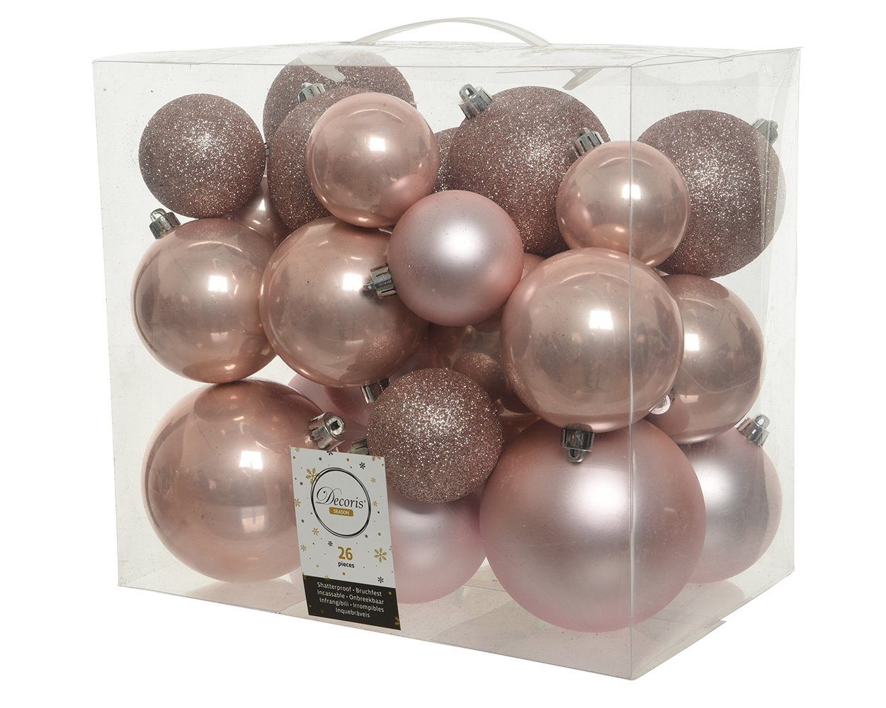 Kaemingk Weihnachtsbaumkugel, Weihnachtskugeln Kunststoff Mix 6-10cm rosa, 26er Set